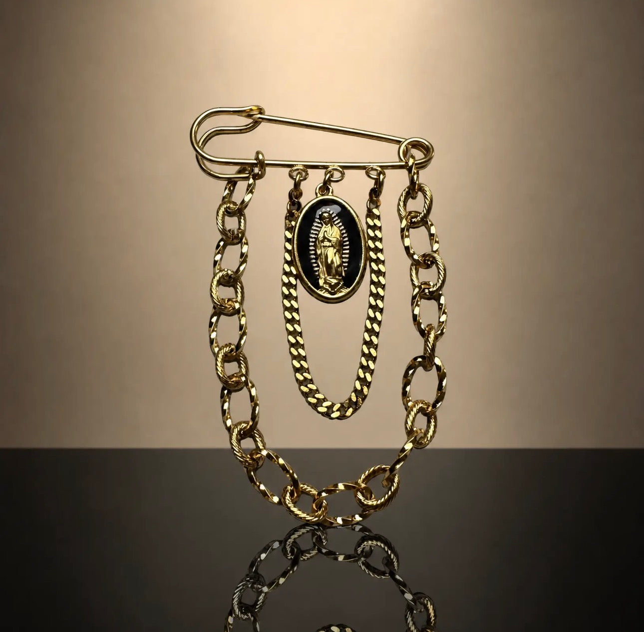 VIRGIN MARY SAFETY PIN BROOCH
