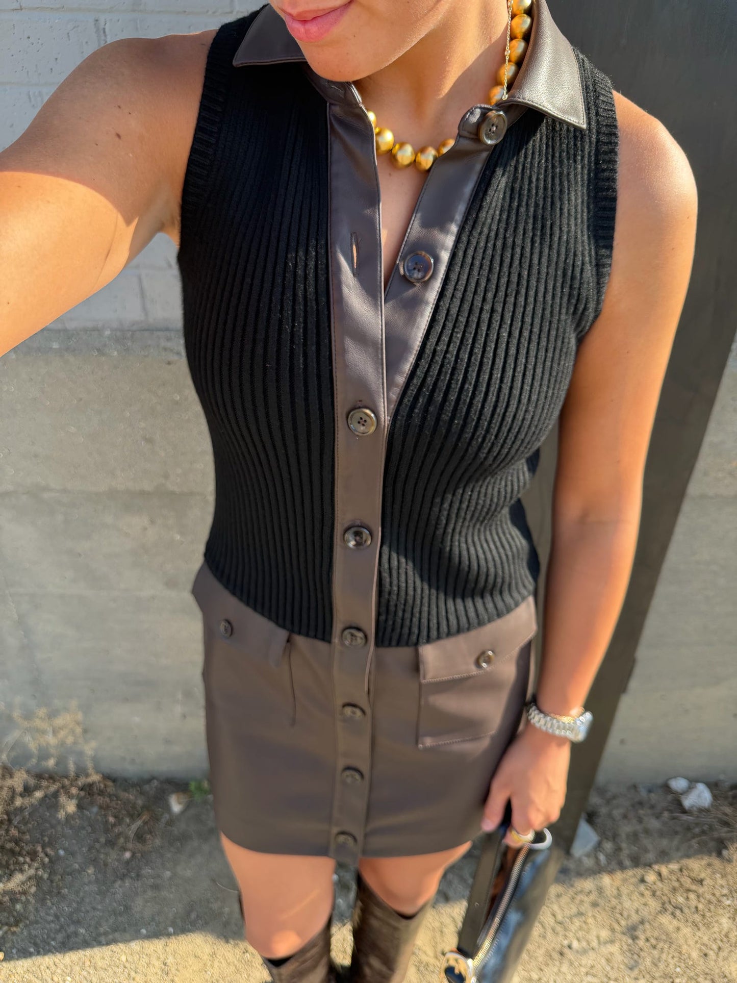 AVERY VEGAN COMBO SWEATER DRESS