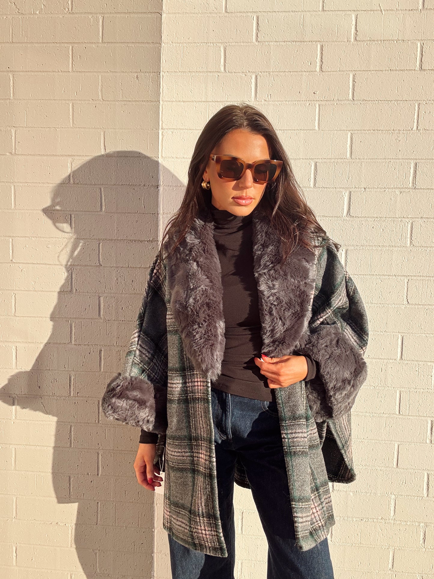 PLAID FUR JACKET