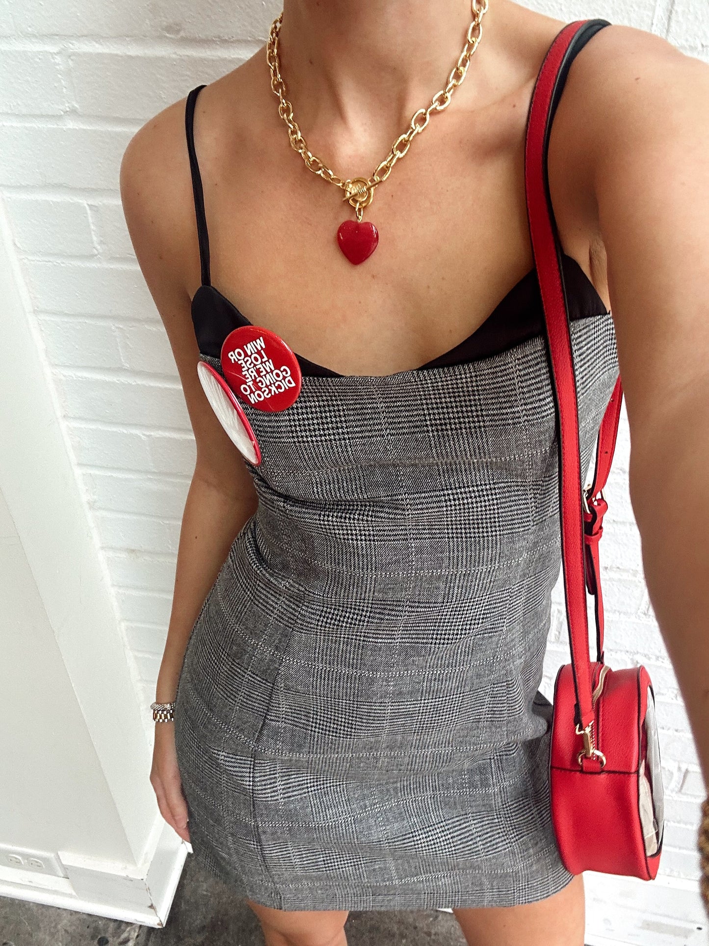OWEN PLAID SATIN PEEKABOO DRESS