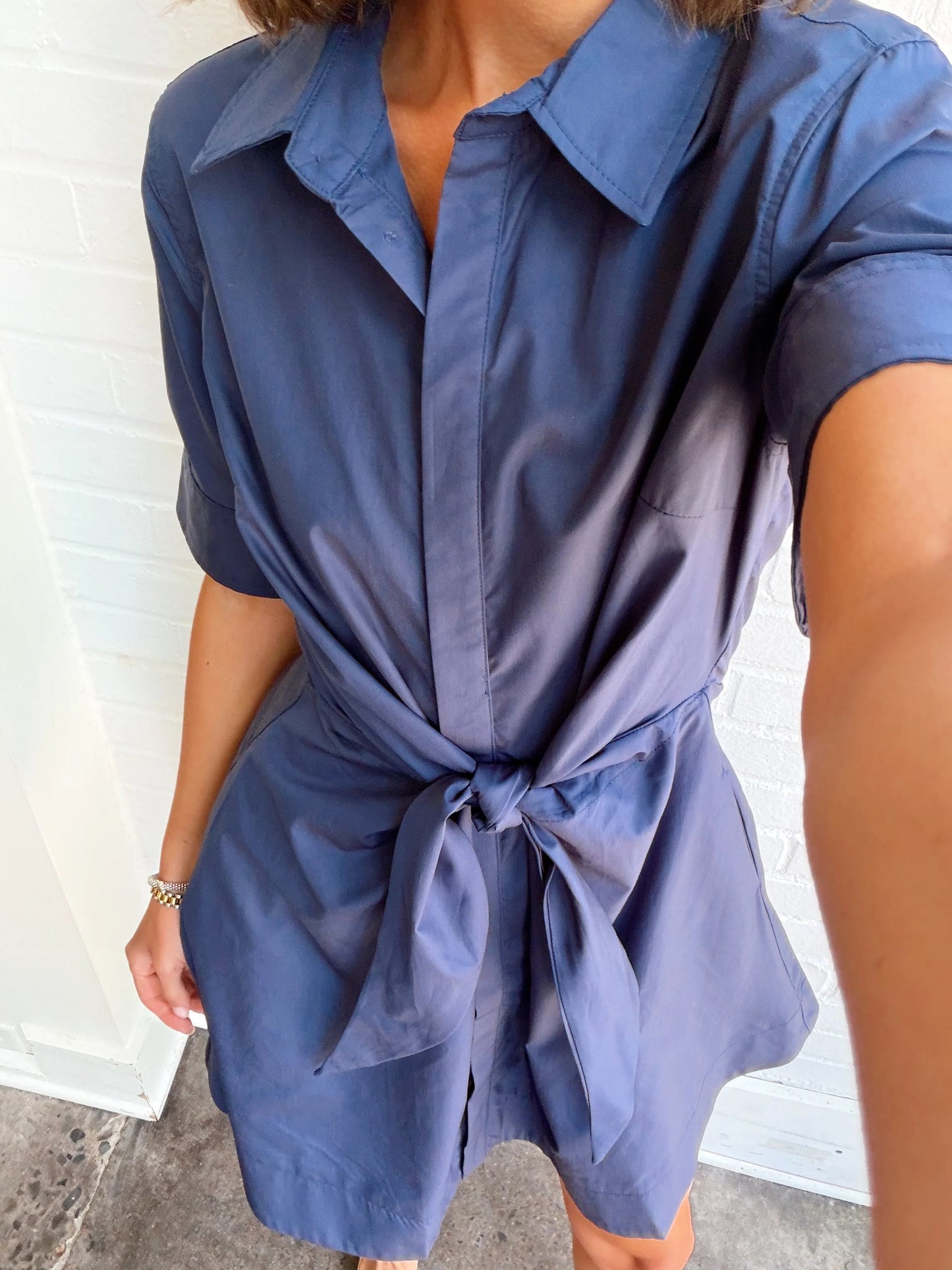 TIE-FRONT BUTTON DOWN MINI DRESS