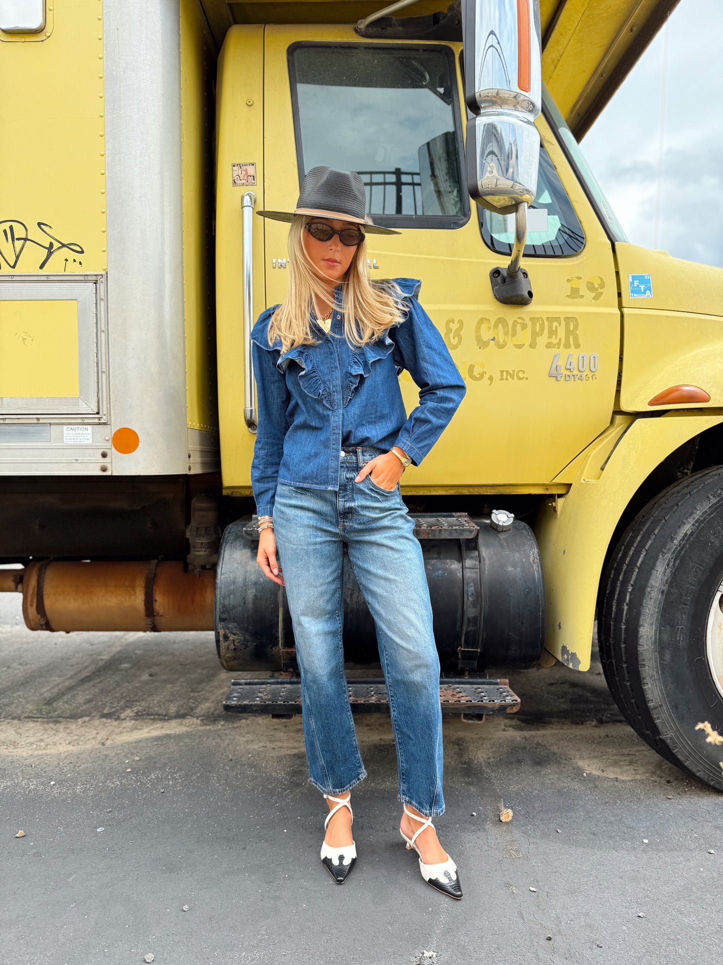 DENIM RUFFLE TOP