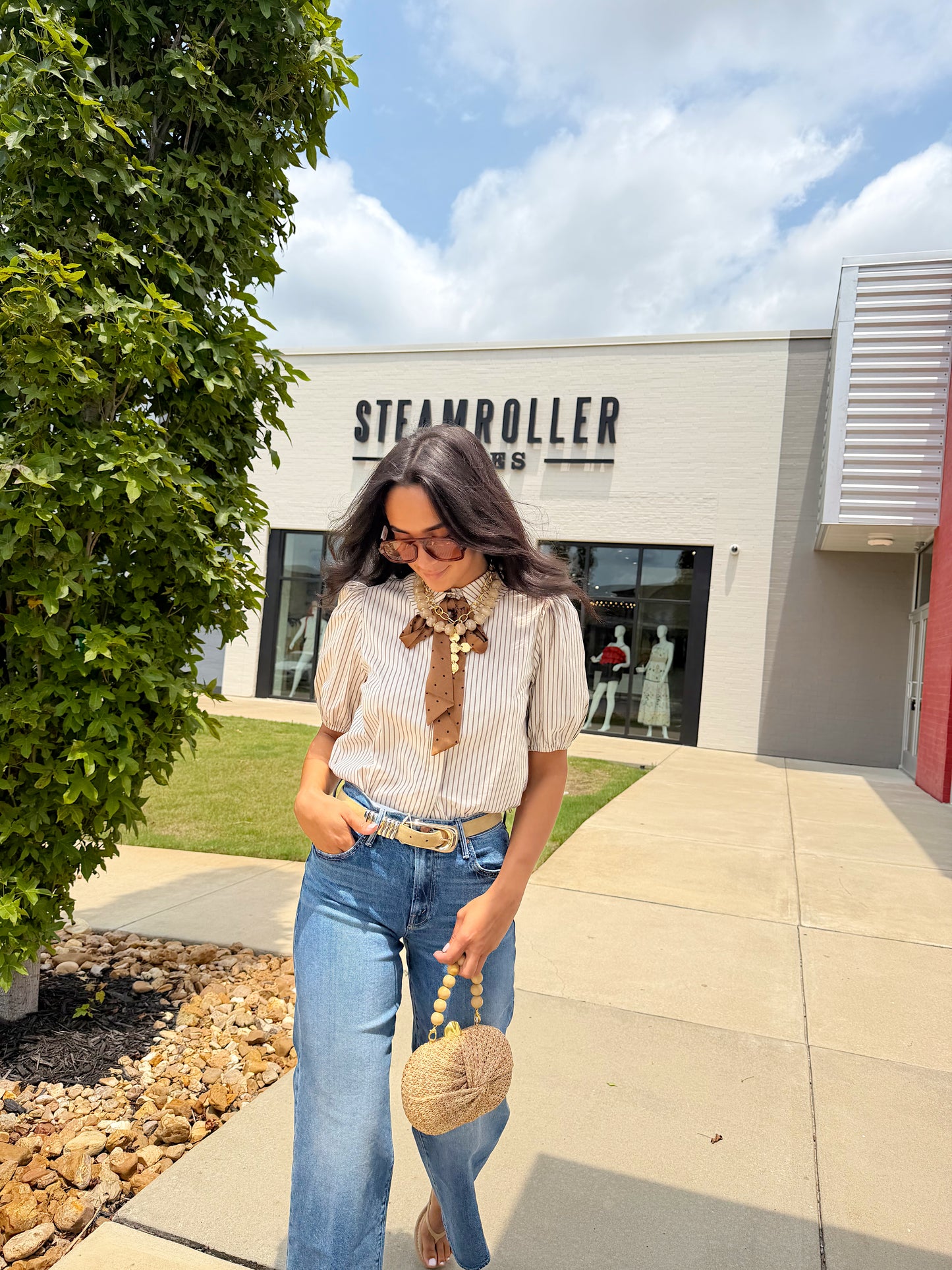 SATIN BOW DETAILED BUTTON DOWN SHIRT TOP