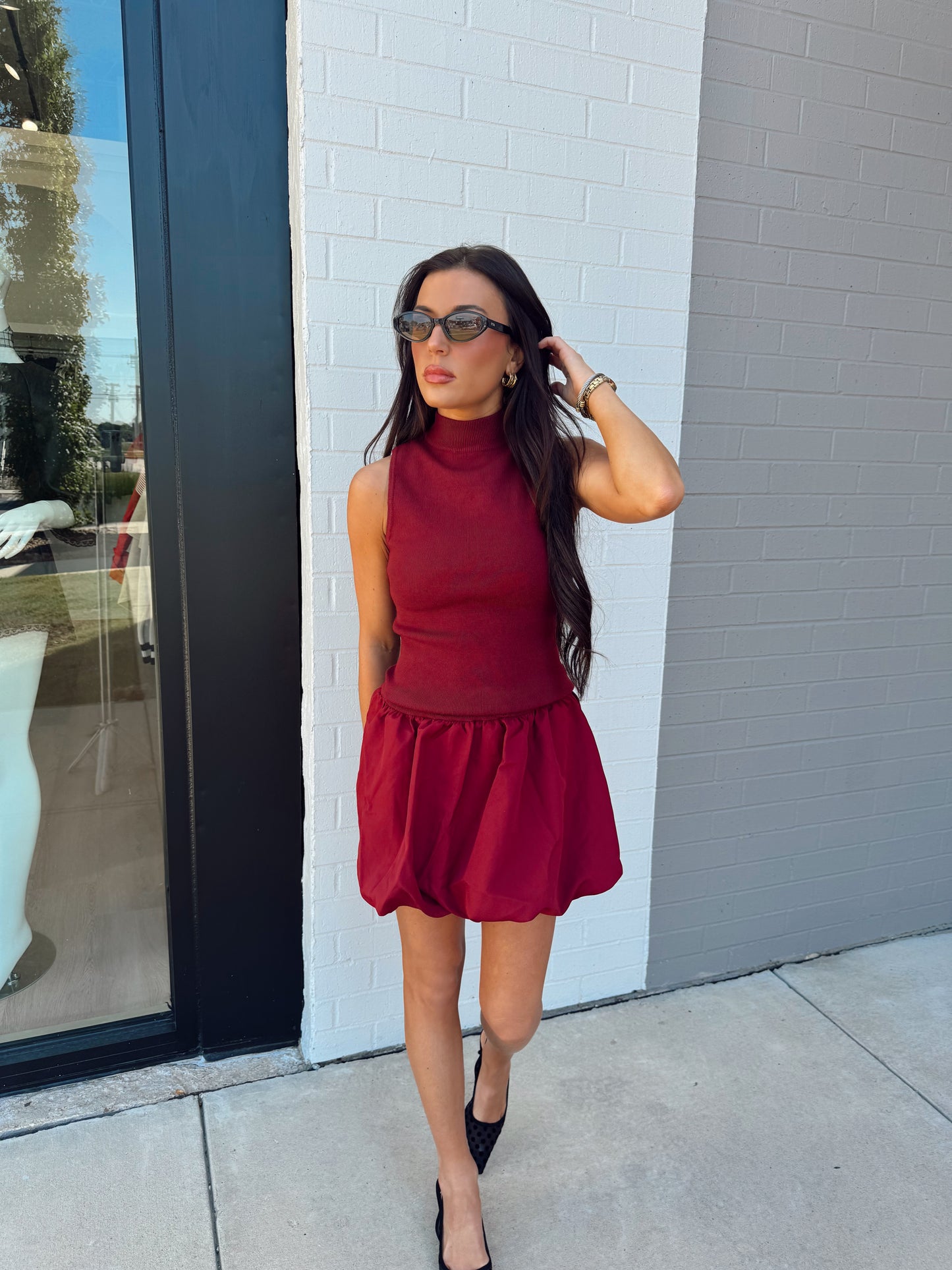 BUBBLE SKIRT SWEATER DRESS