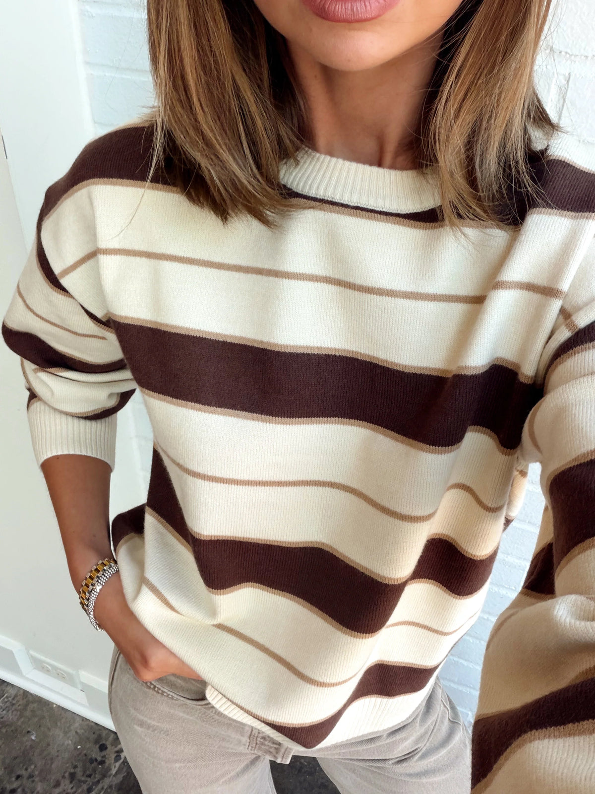 CREAM STRIPE SWEATER