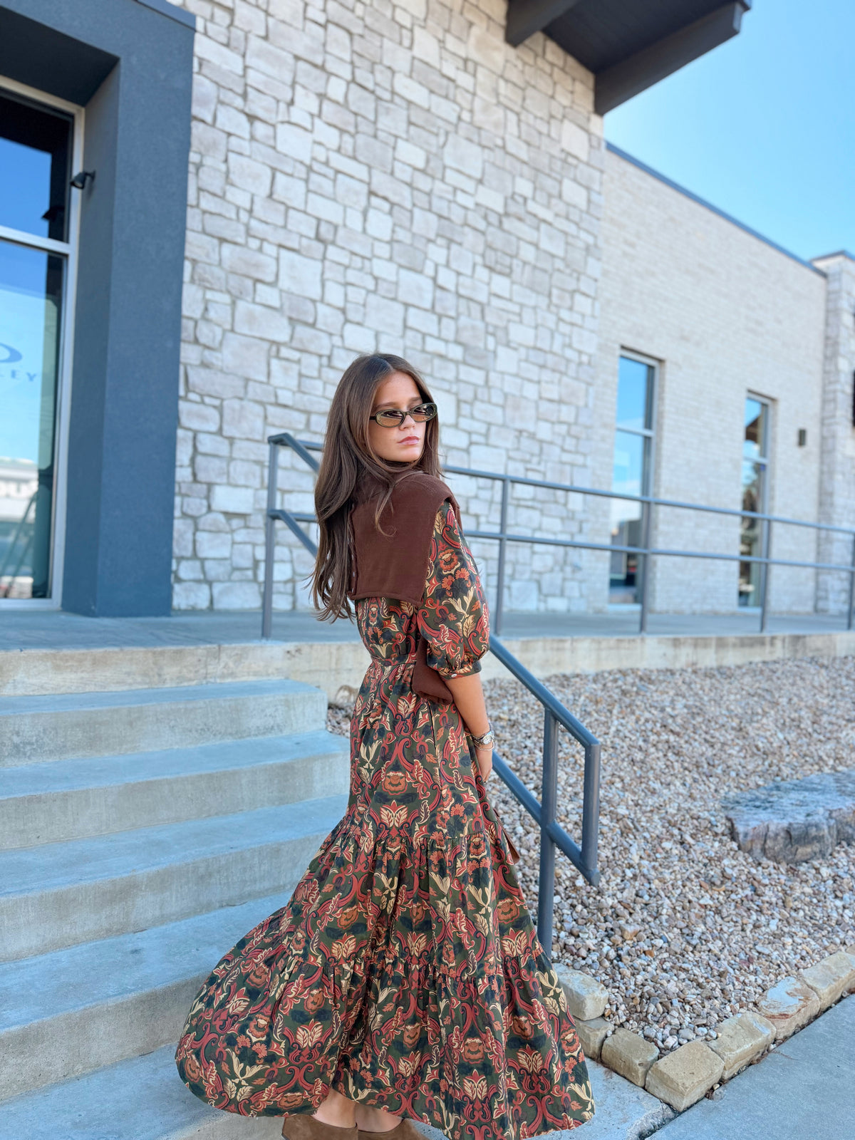 PAISLEY FLORAL PRINT BELTED MAXI DRESS