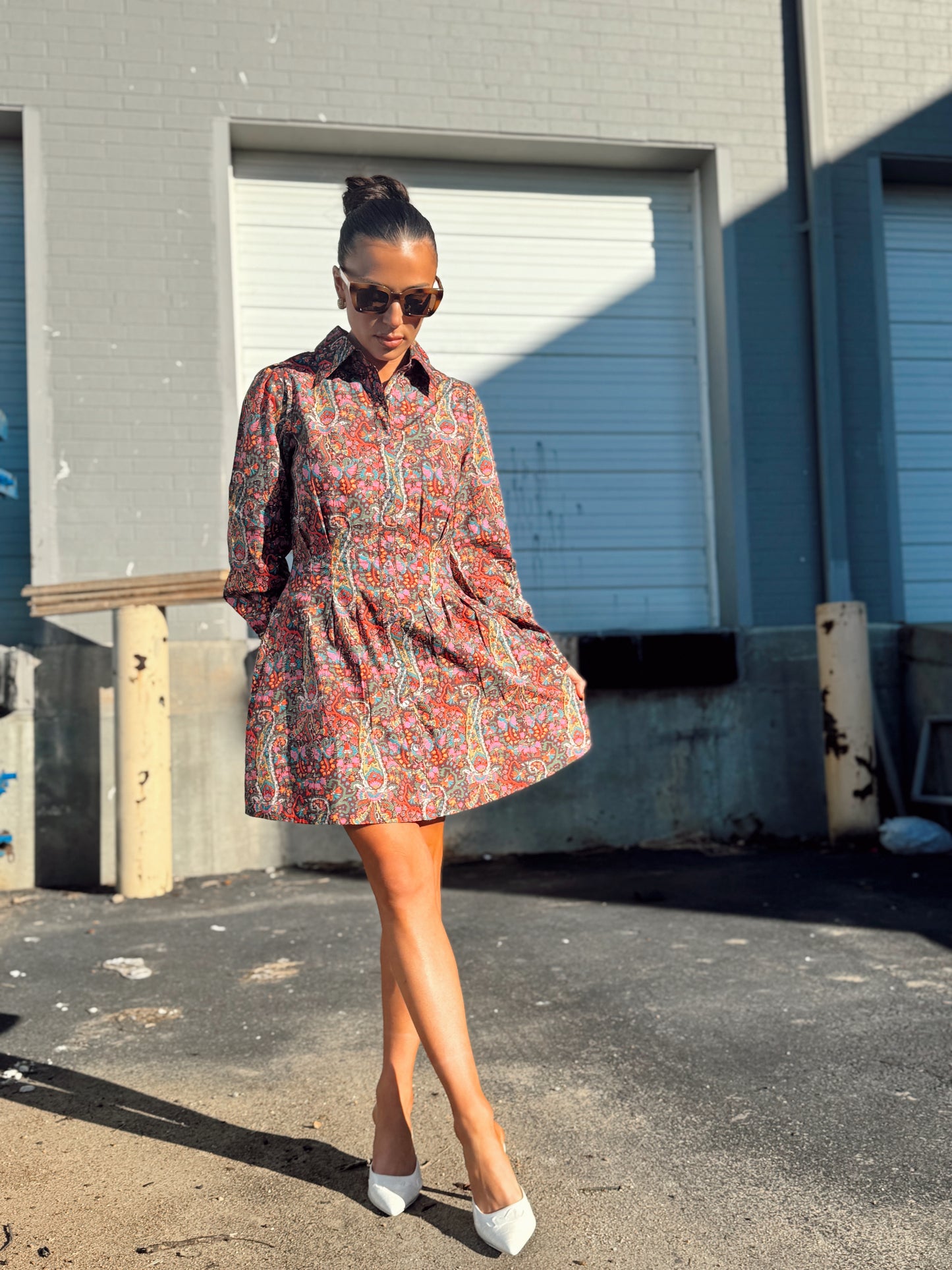 MARTA LONG SLEEVE MINI DRESS IN HARLEQUIN