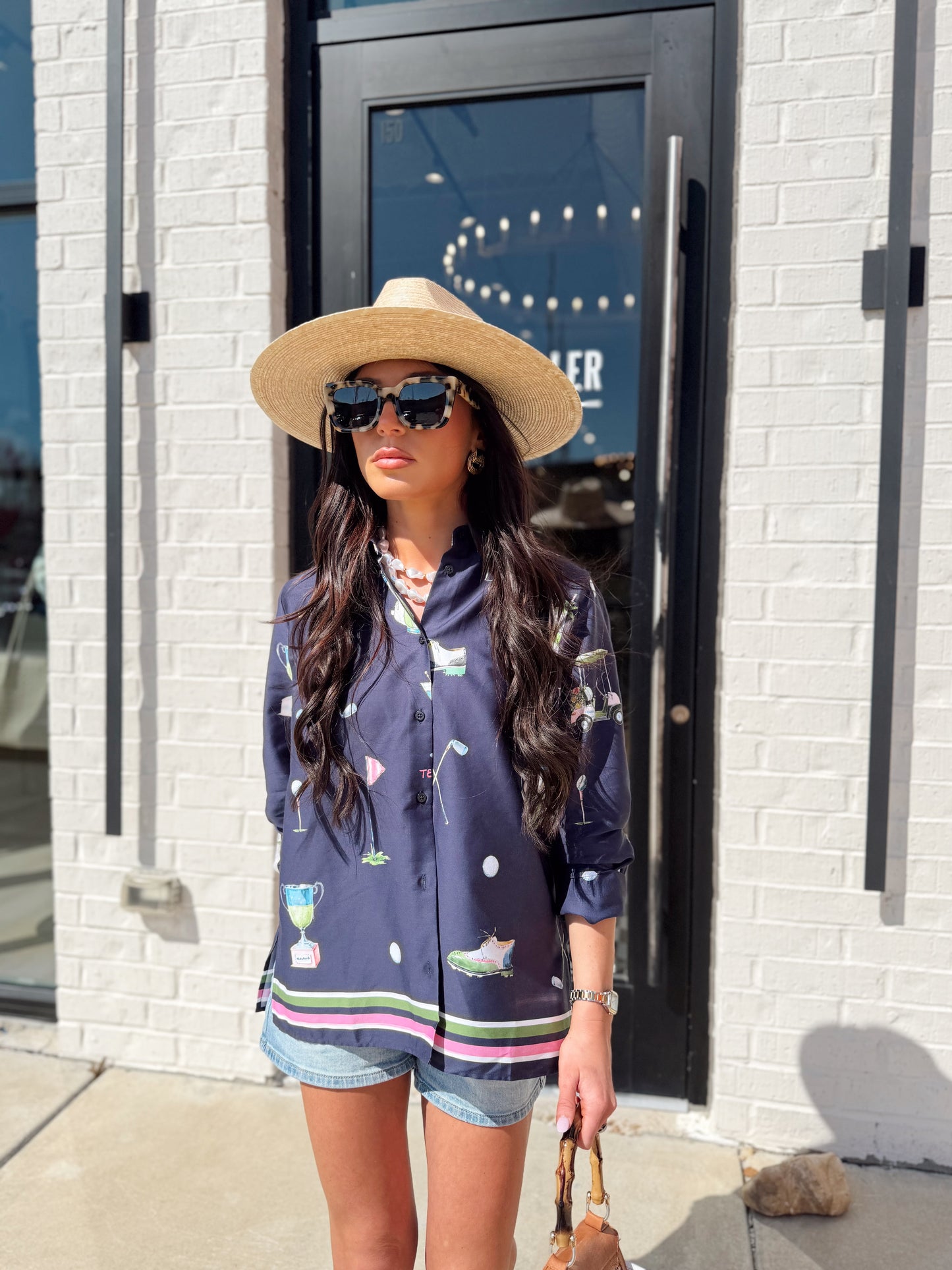 NAVY GOLF PRINT SHIRT