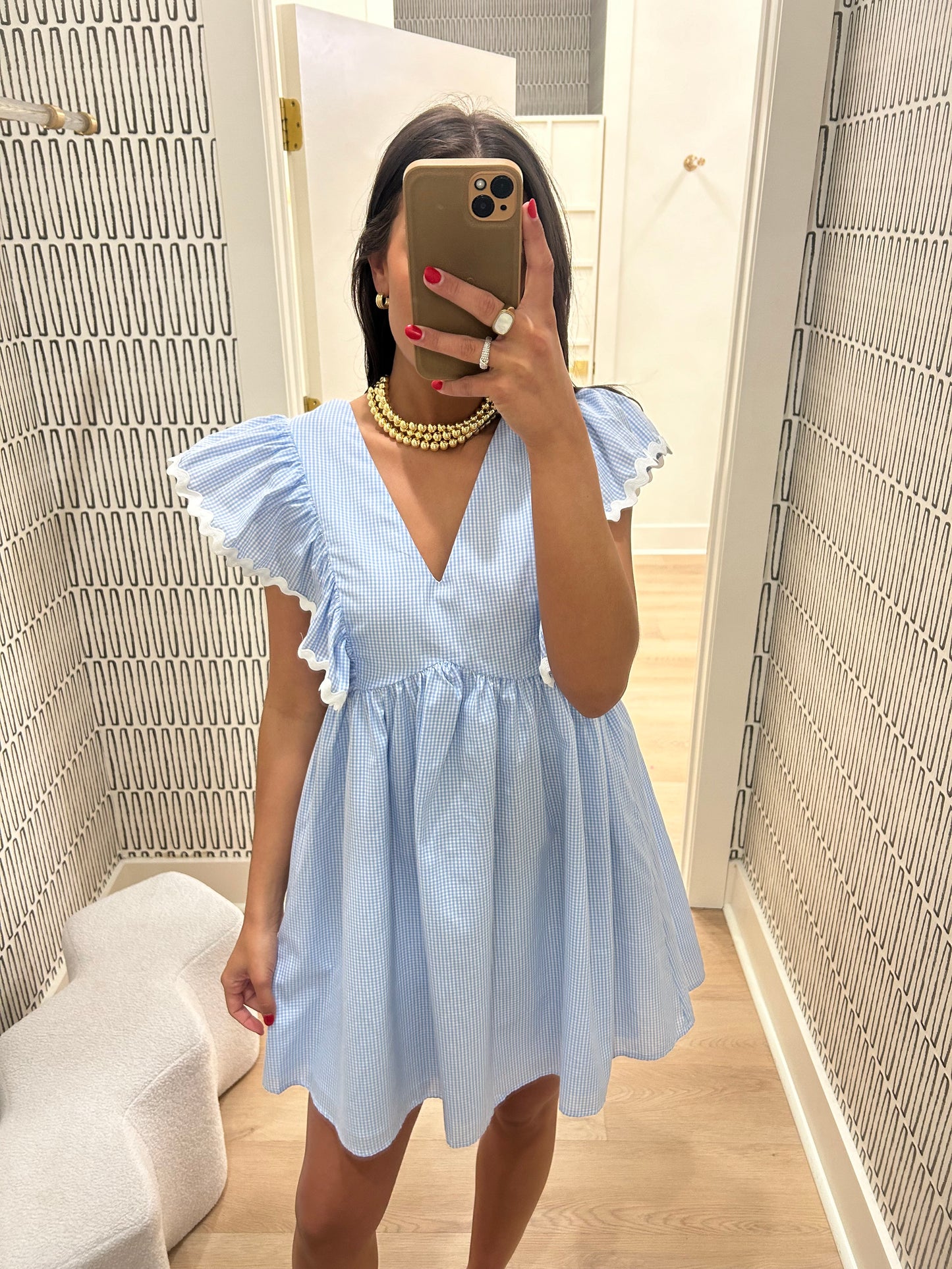 MICRO GINGHAM SCALLOPED MINI