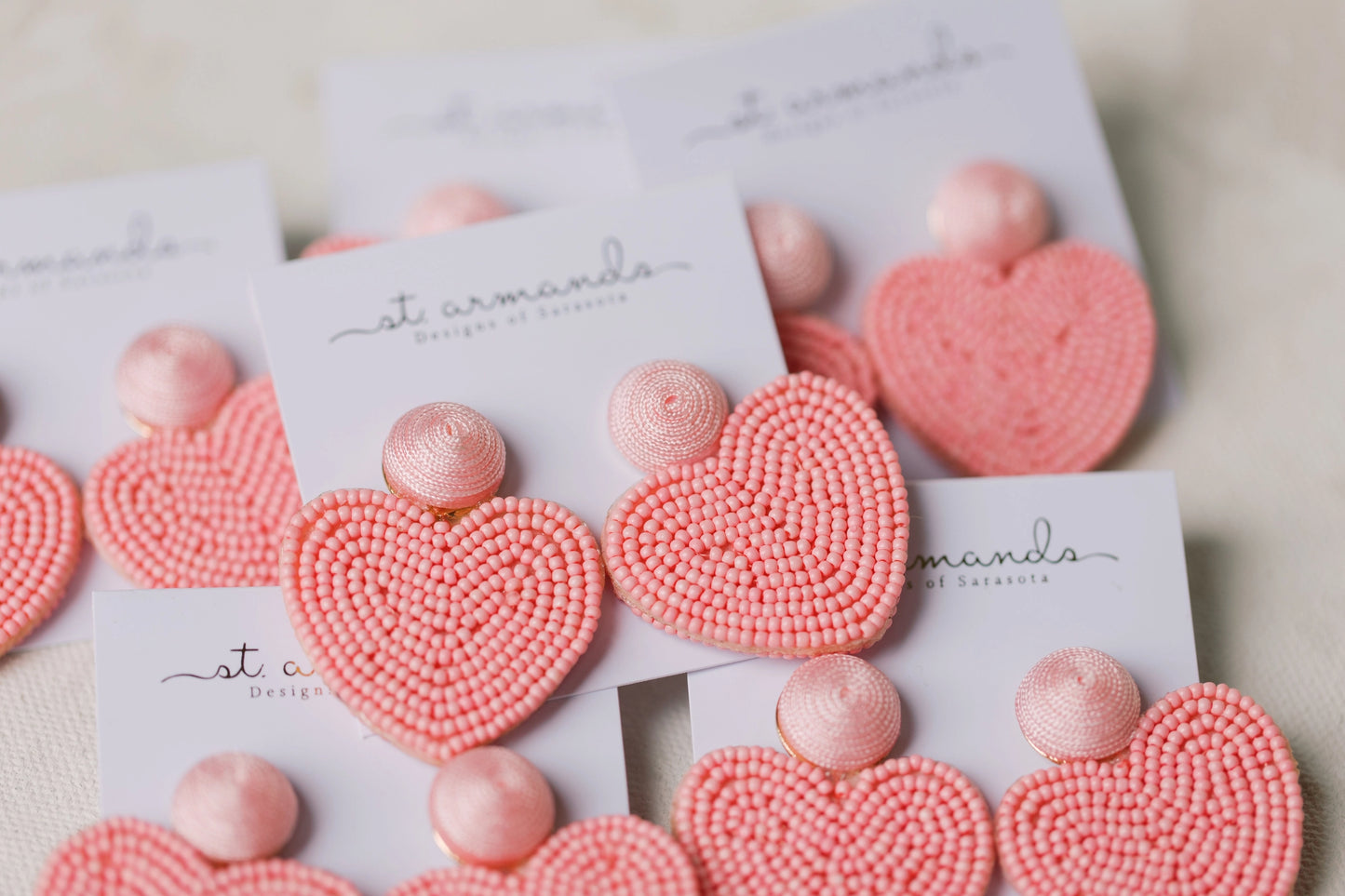 PINK BEADED HEART EARRINGS