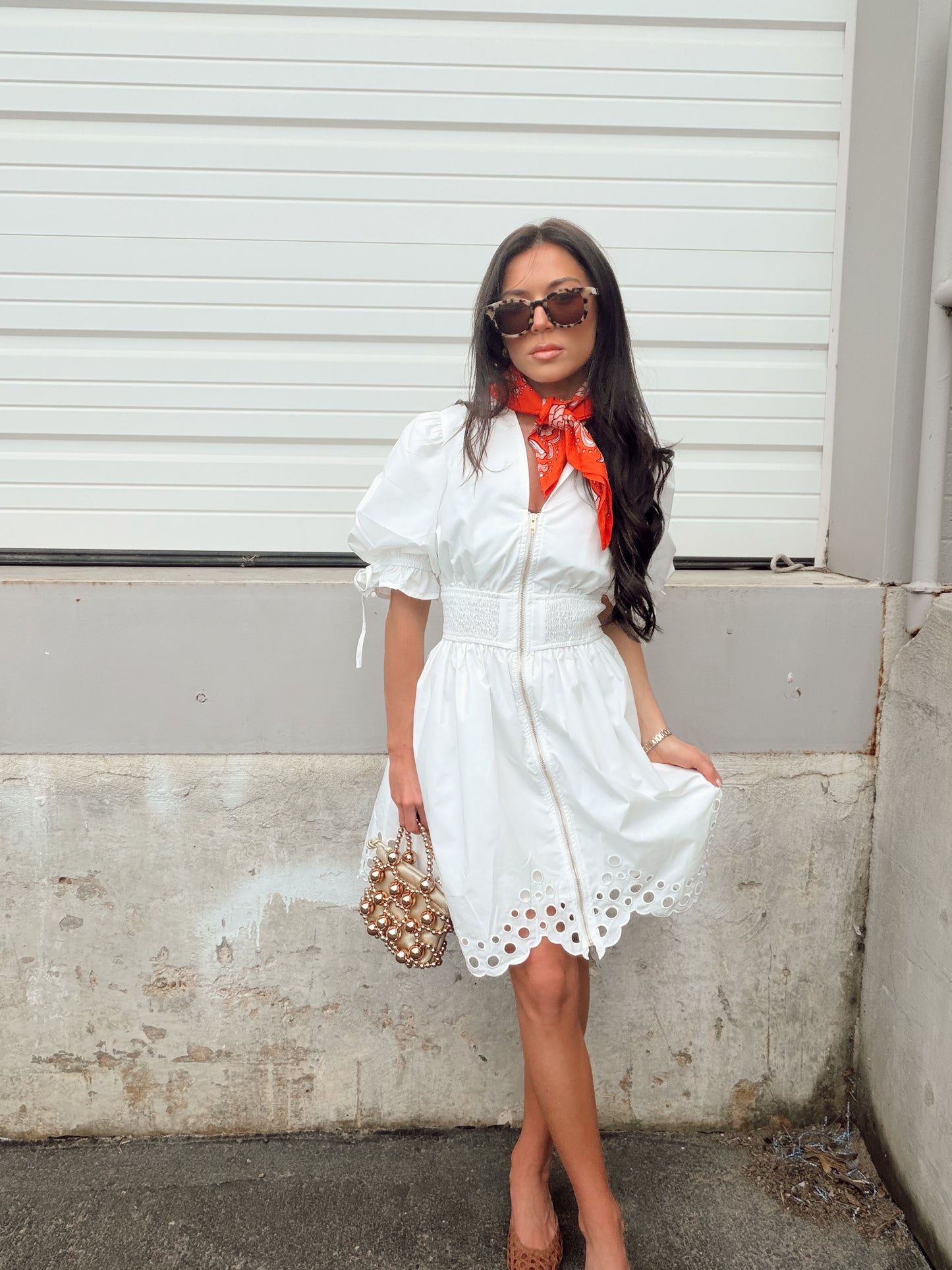 ZIP UP PUFF SLEEVE DRESS