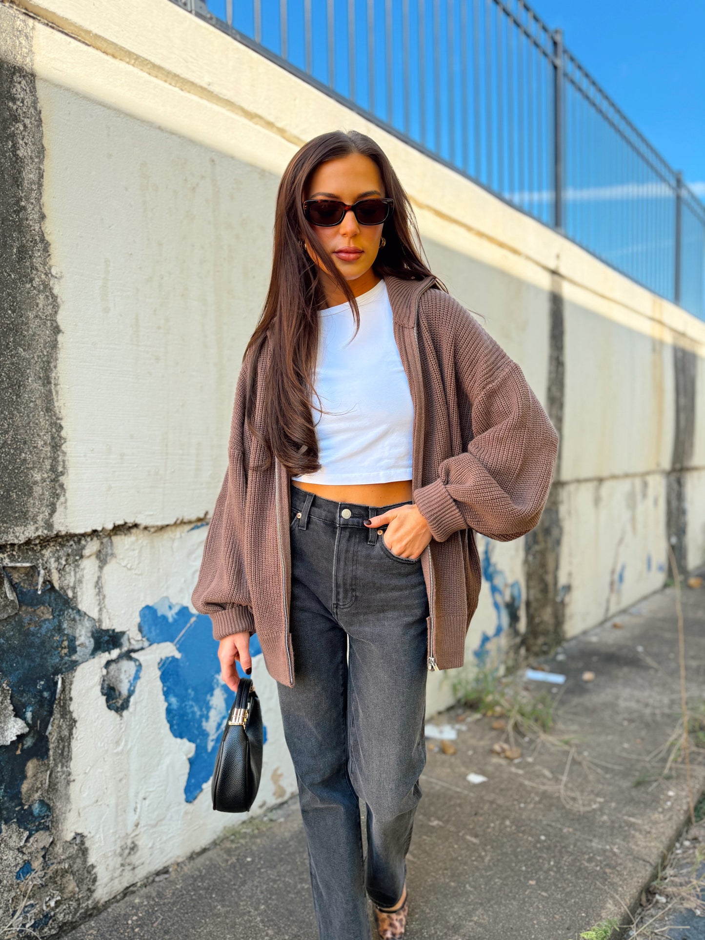 RIBBED ZIP UP CARDI