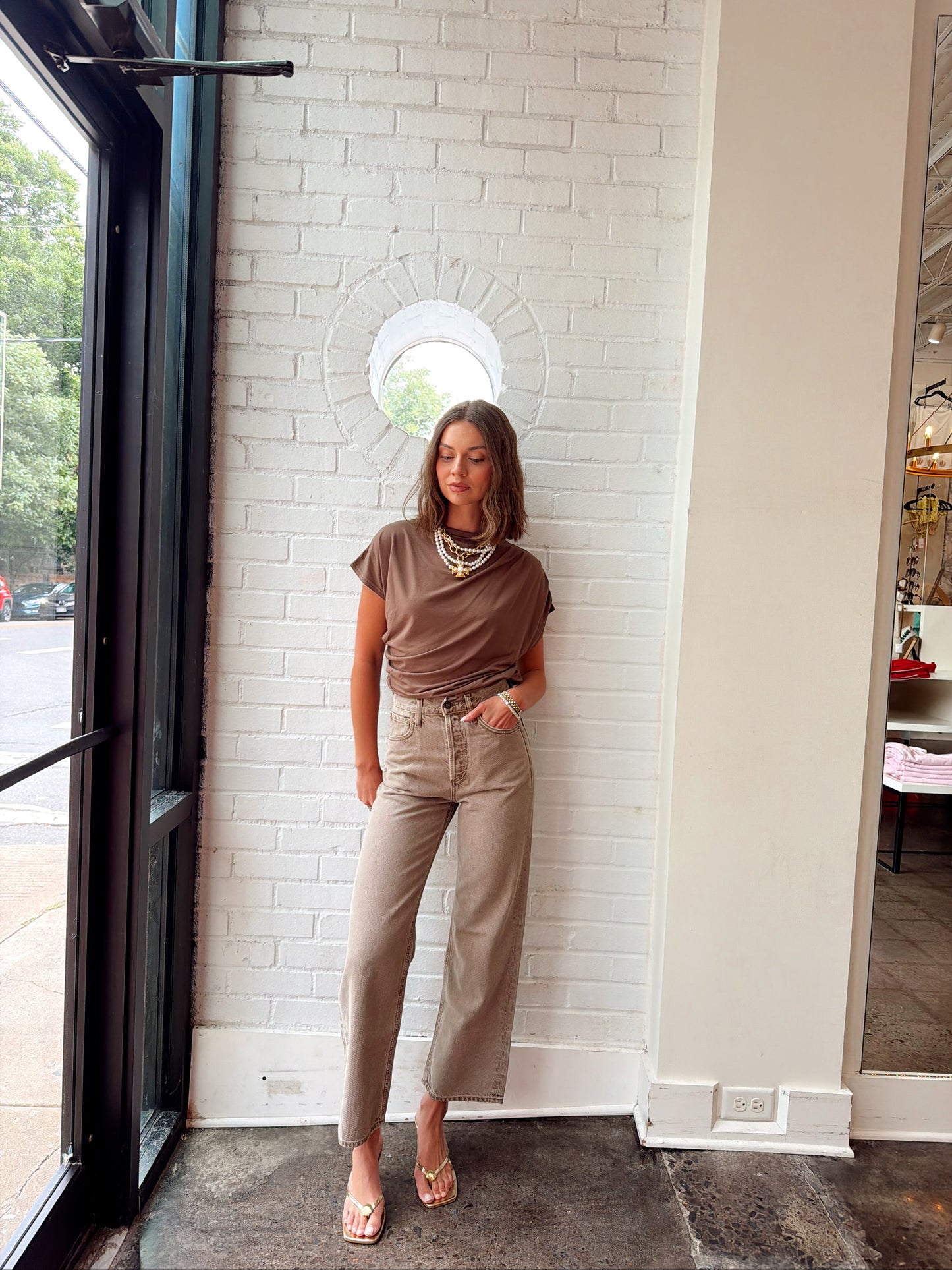 SHIRRING PLEATED MOCK NECK KNIT TOP