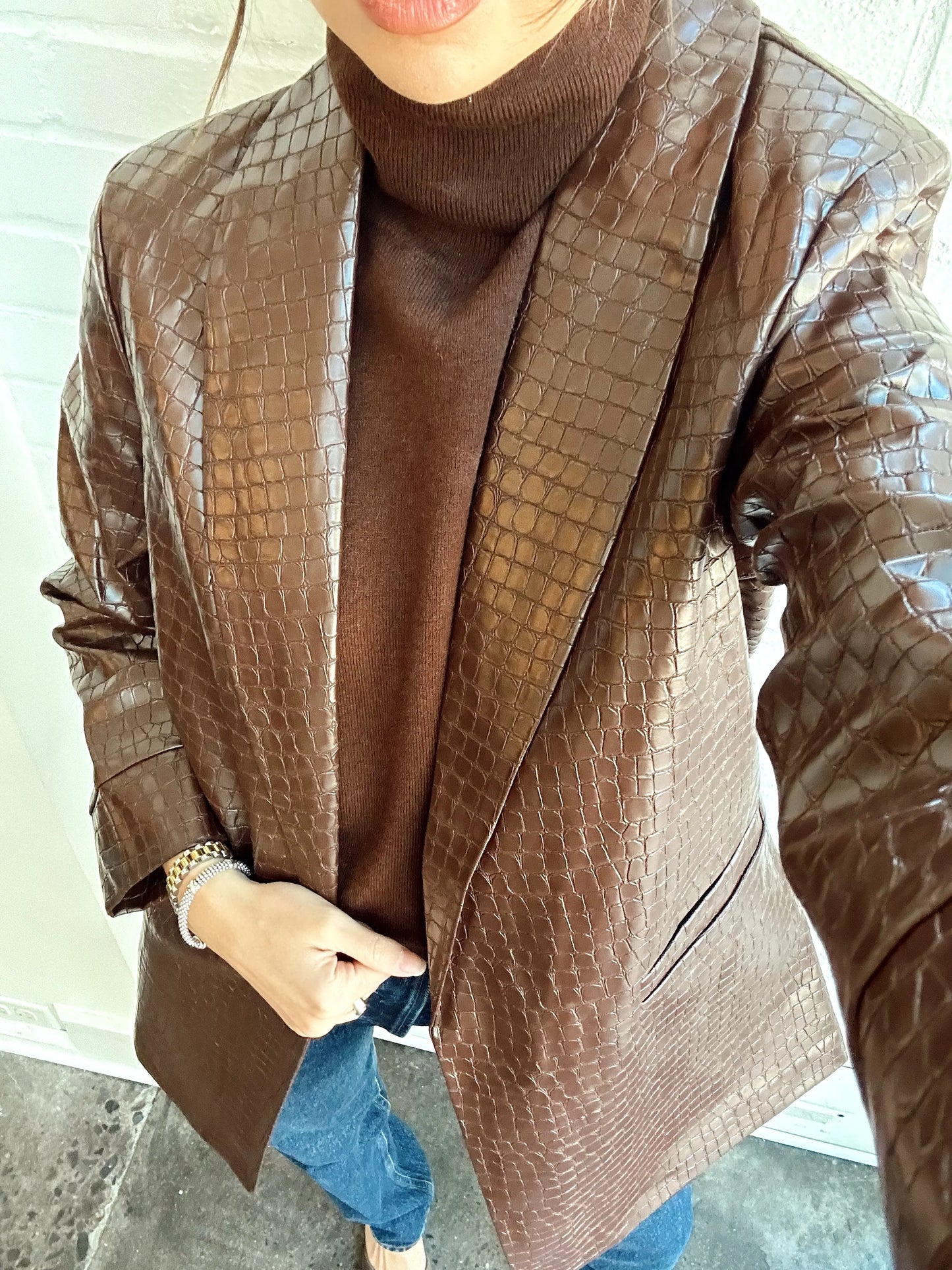 FAUX LEATHER CROC BLAZER