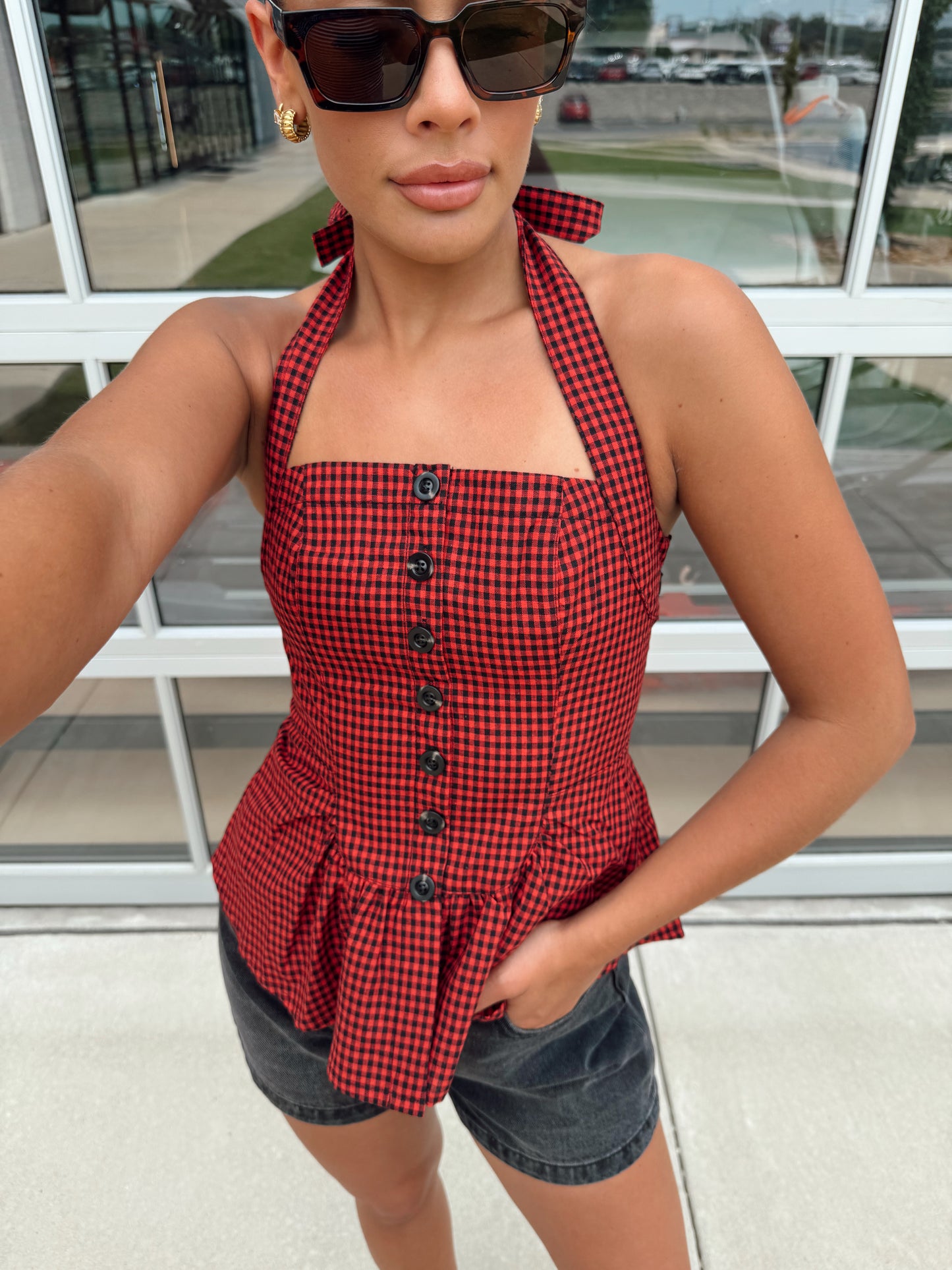 BRIANA CHECKERED HALTER TOP