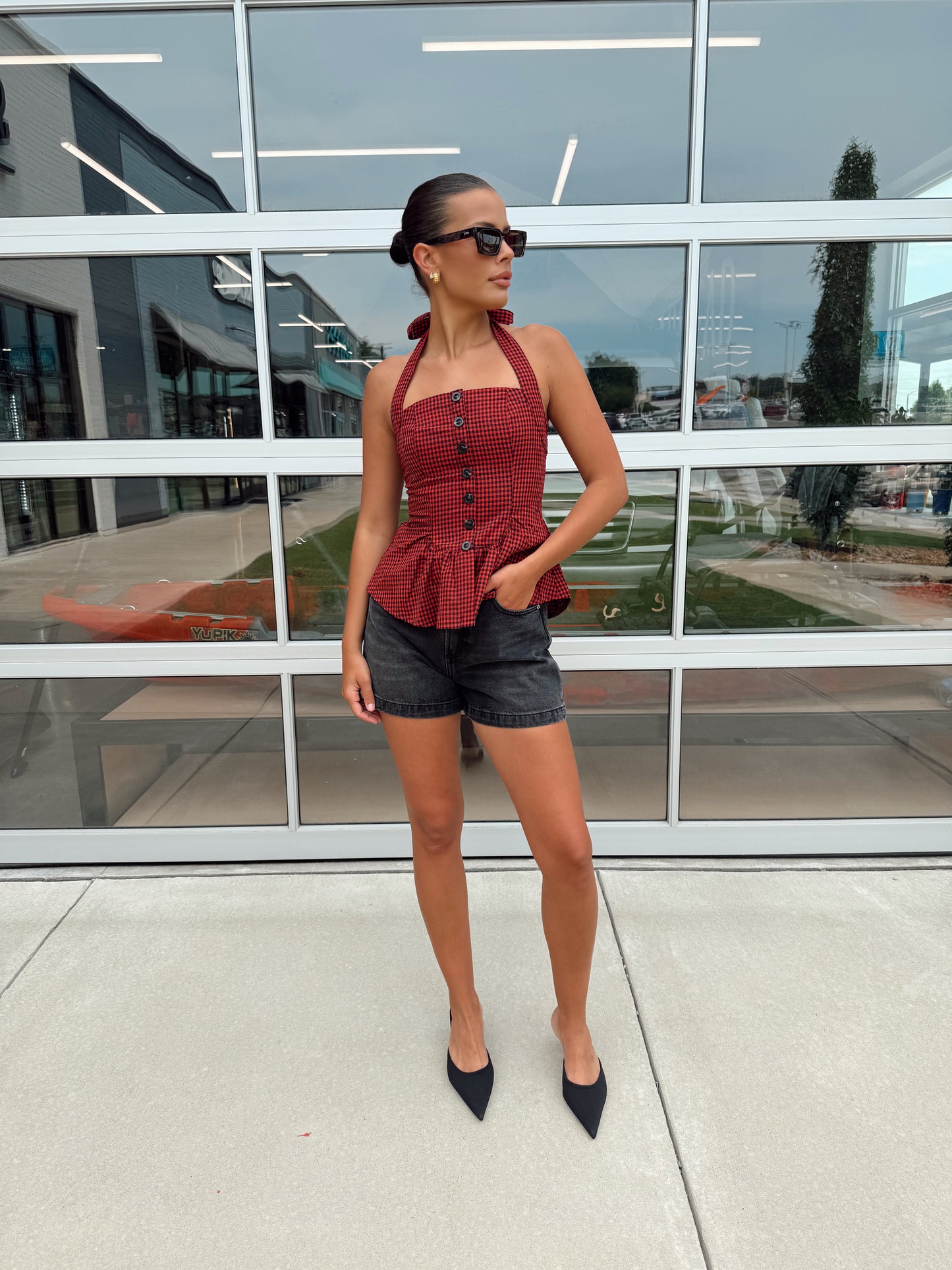 BRIANA CHECKERED HALTER TOP