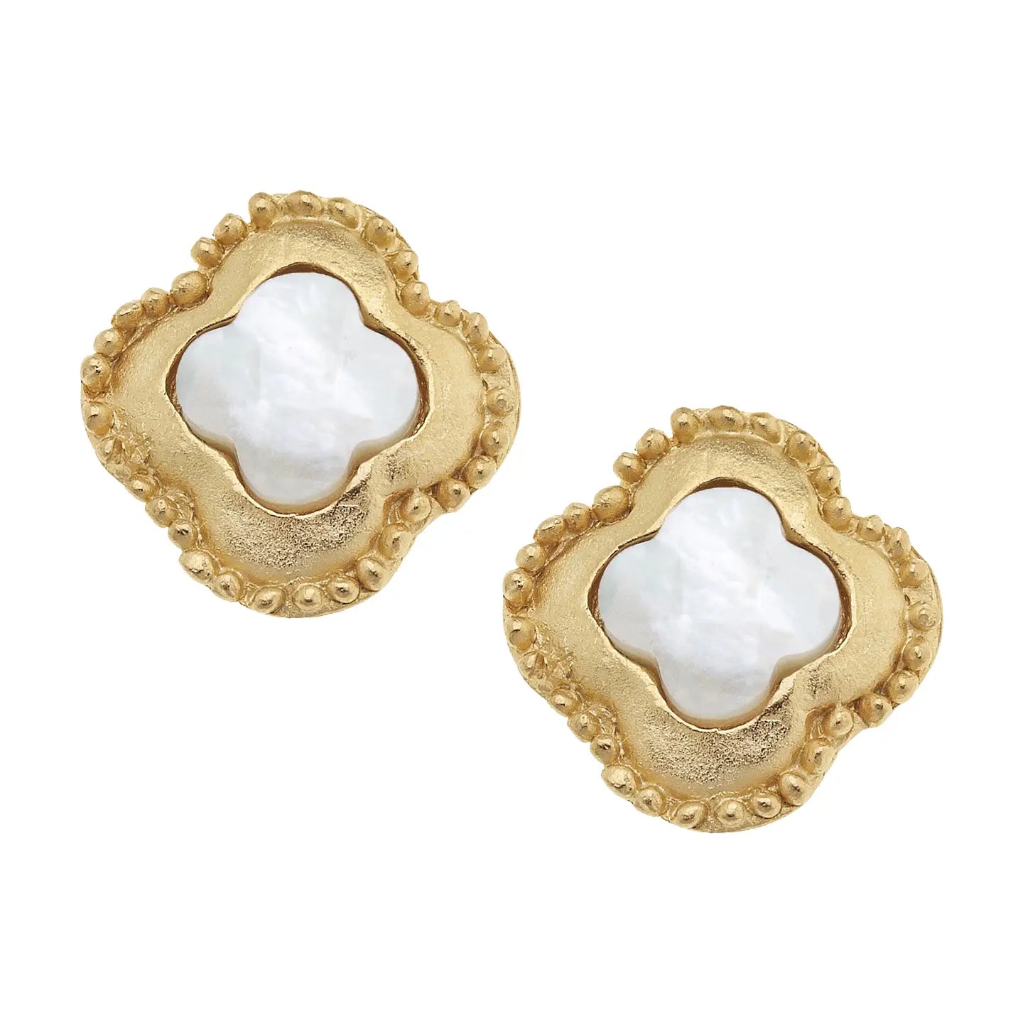 MOTHER OF PEARL CLOVER STUDS