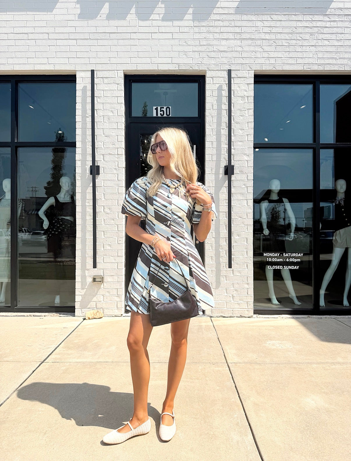 STRIPE PUFF SLEEVE DRESS
