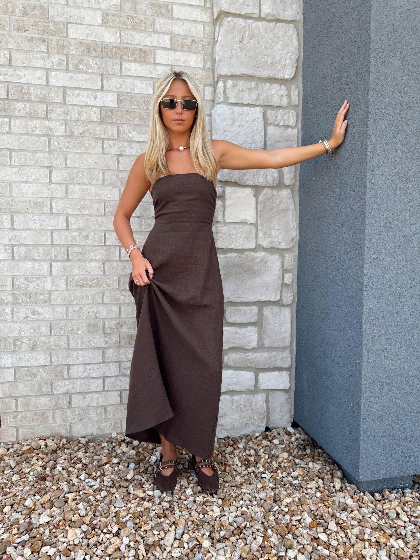 STRAPLESS LINEN MAXI