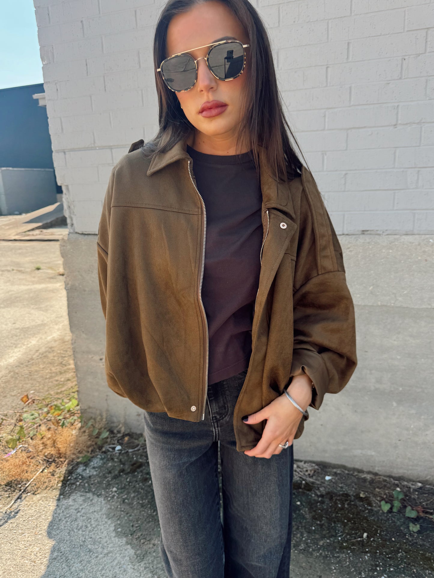 SUEDE ZIP UP JACKET