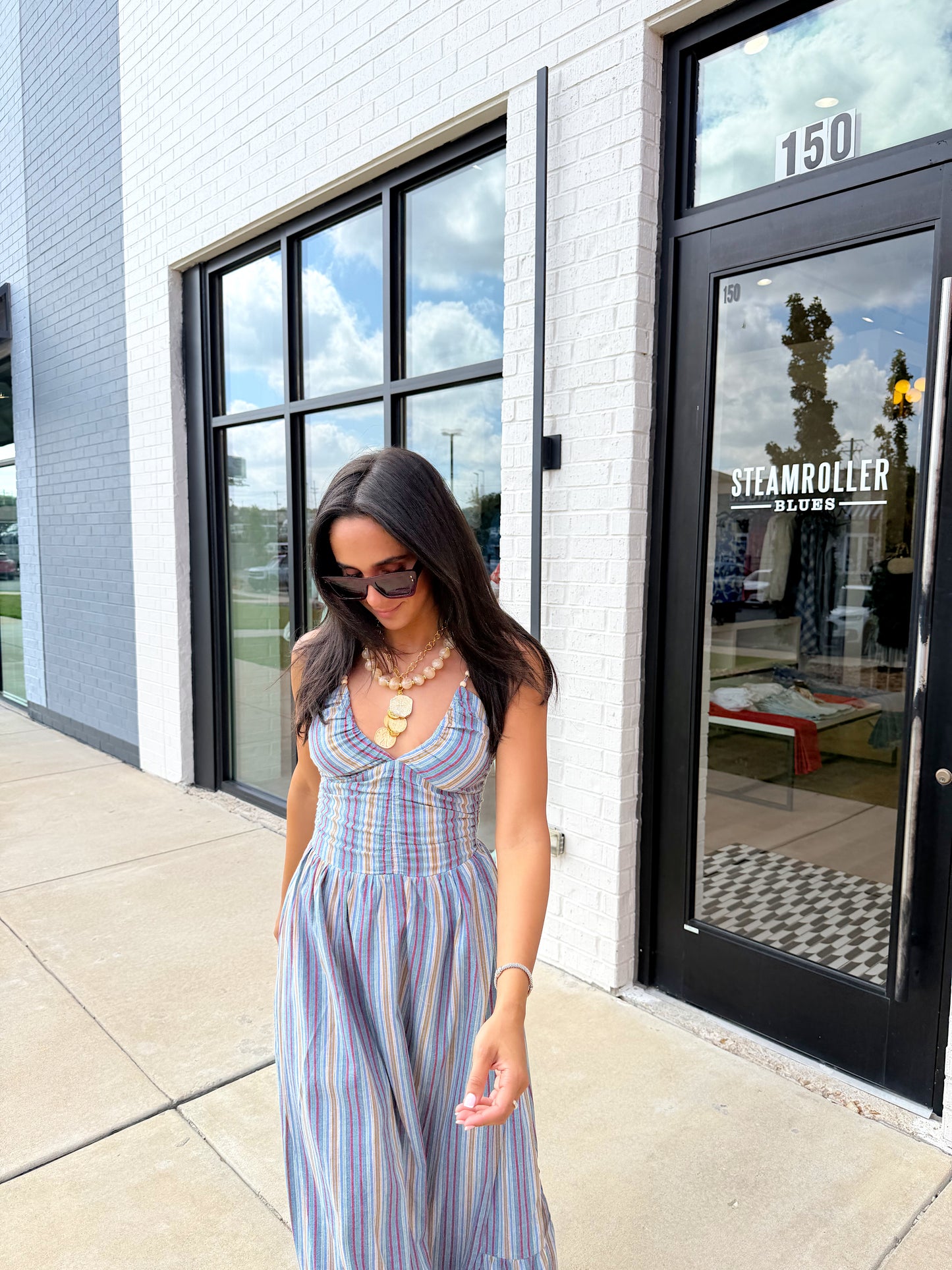 JAYDA STRIPED BEADED MAXI DRESS