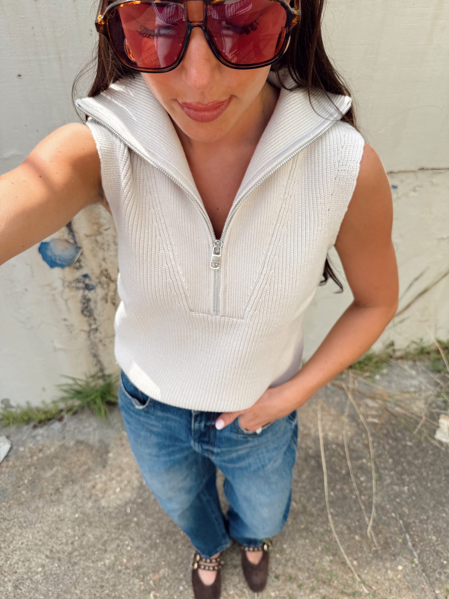 ANIMAL HALF ZIP KNIT