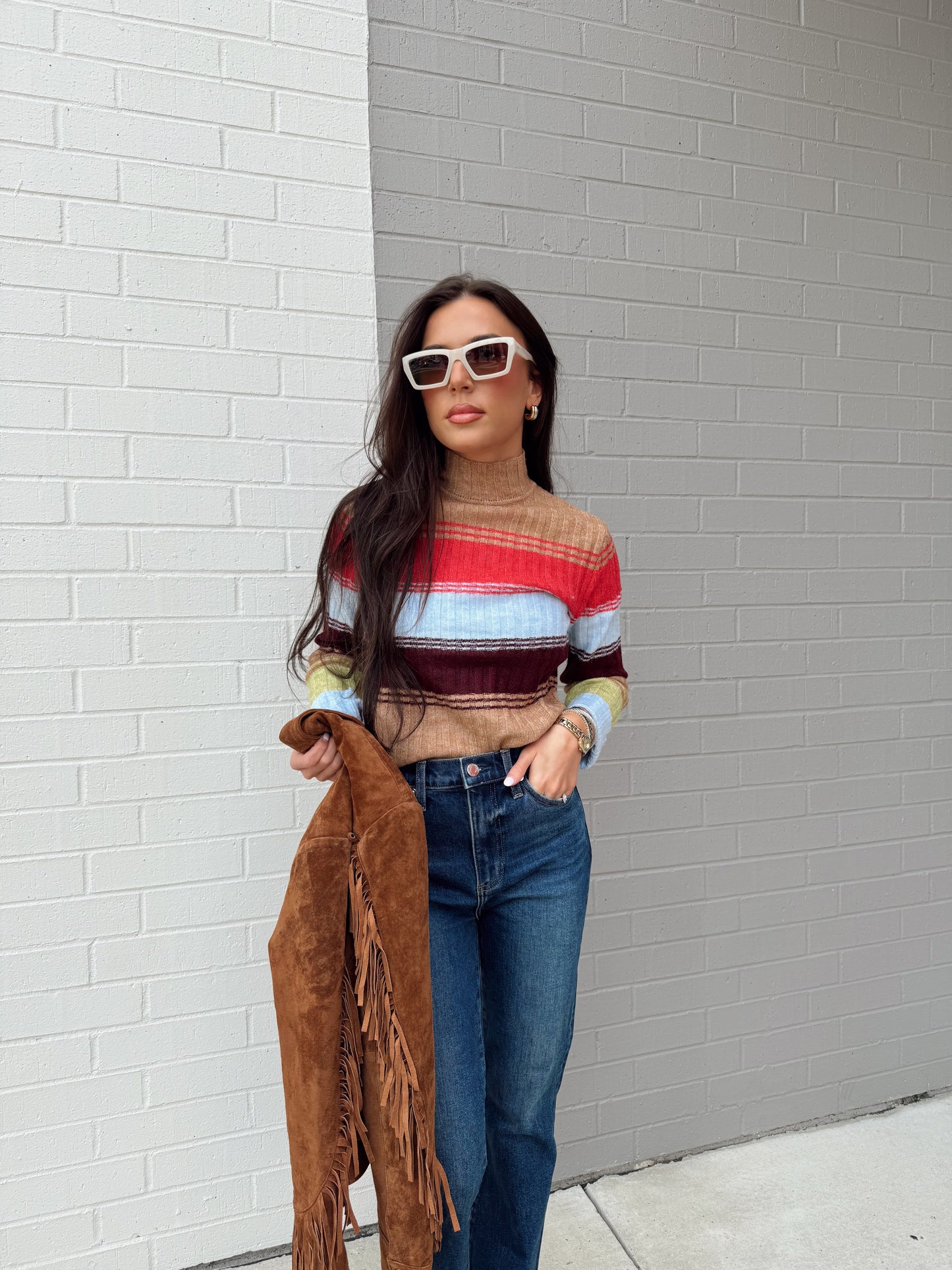 MARLEY RIIBBED GRADIENT STRIPE TURTLE NECK