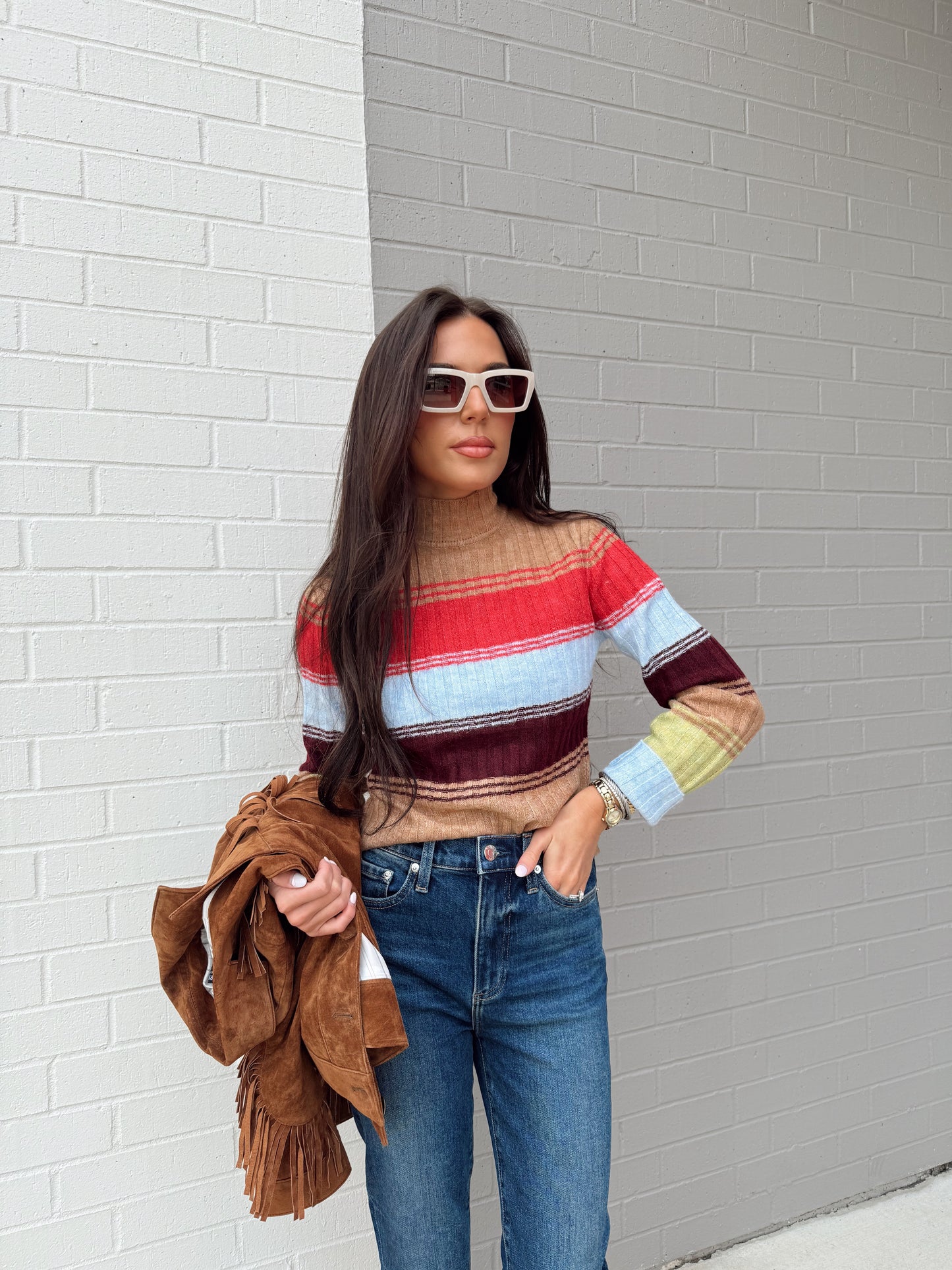 MARLEY RIIBBED GRADIENT STRIPE TURTLE NECK
