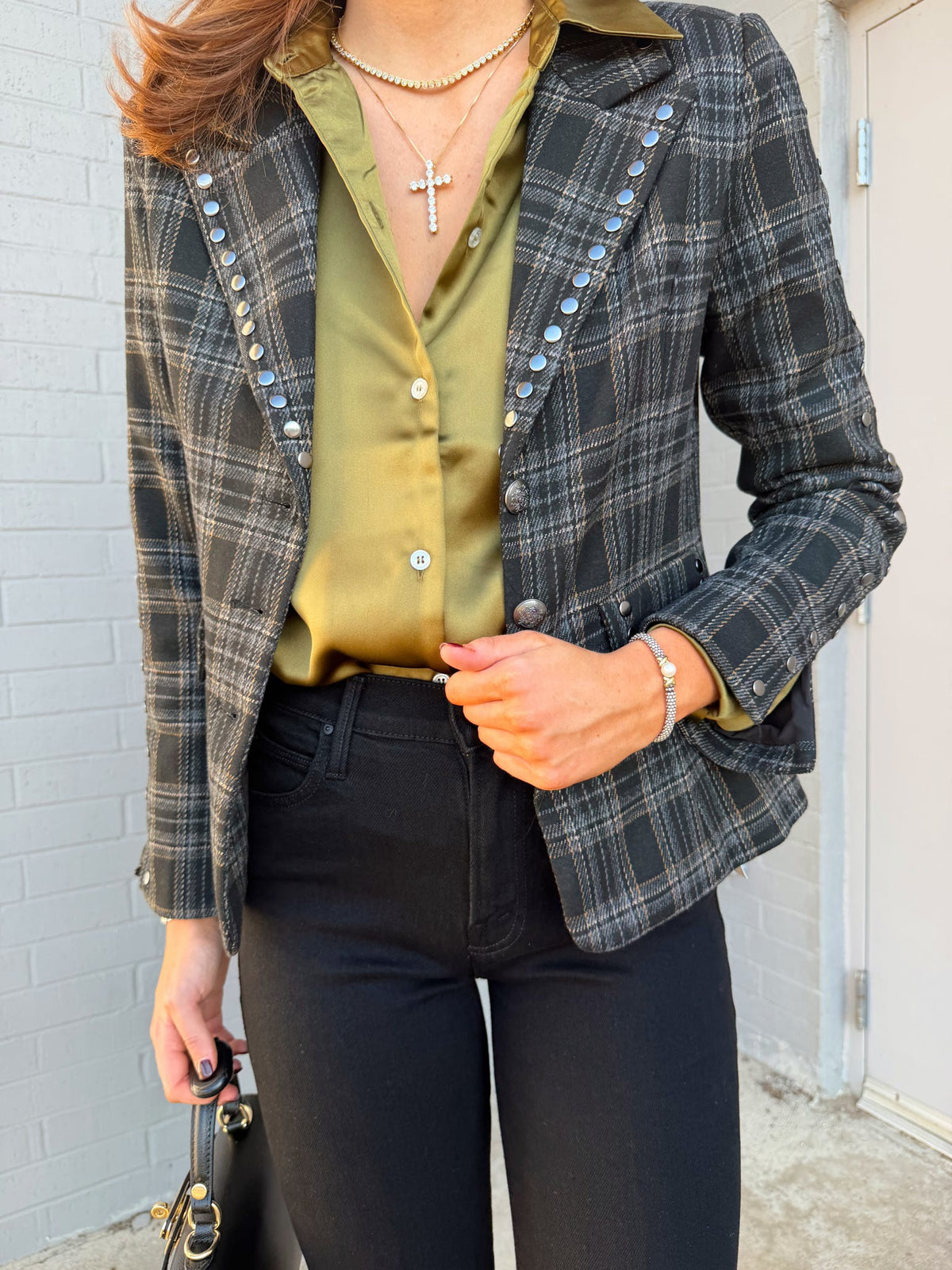 FLEIX PLAID STUDDED JACKET