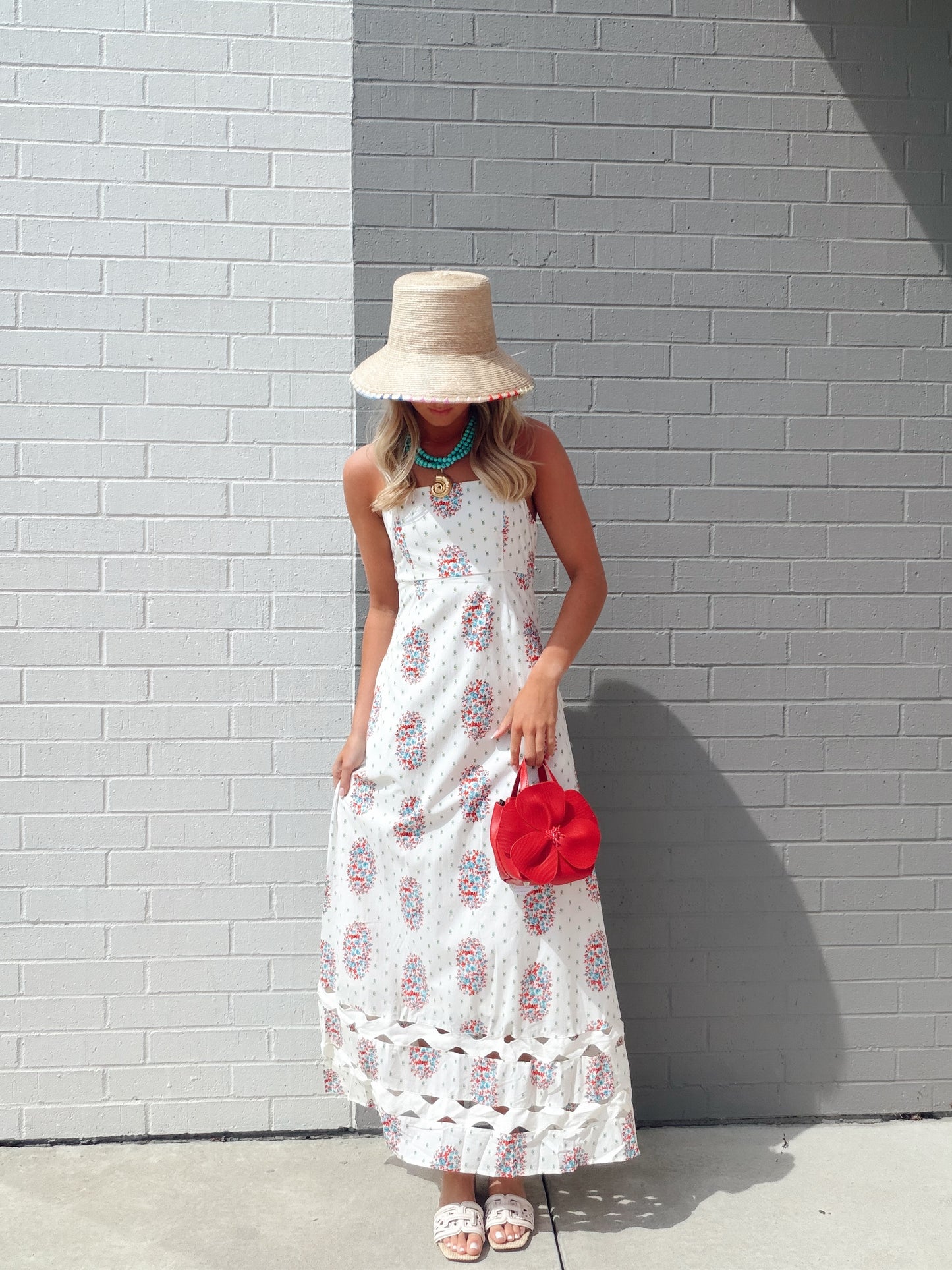 FLORAL DETAIL MAXI DRESS WITH RIC RAC DETAILING