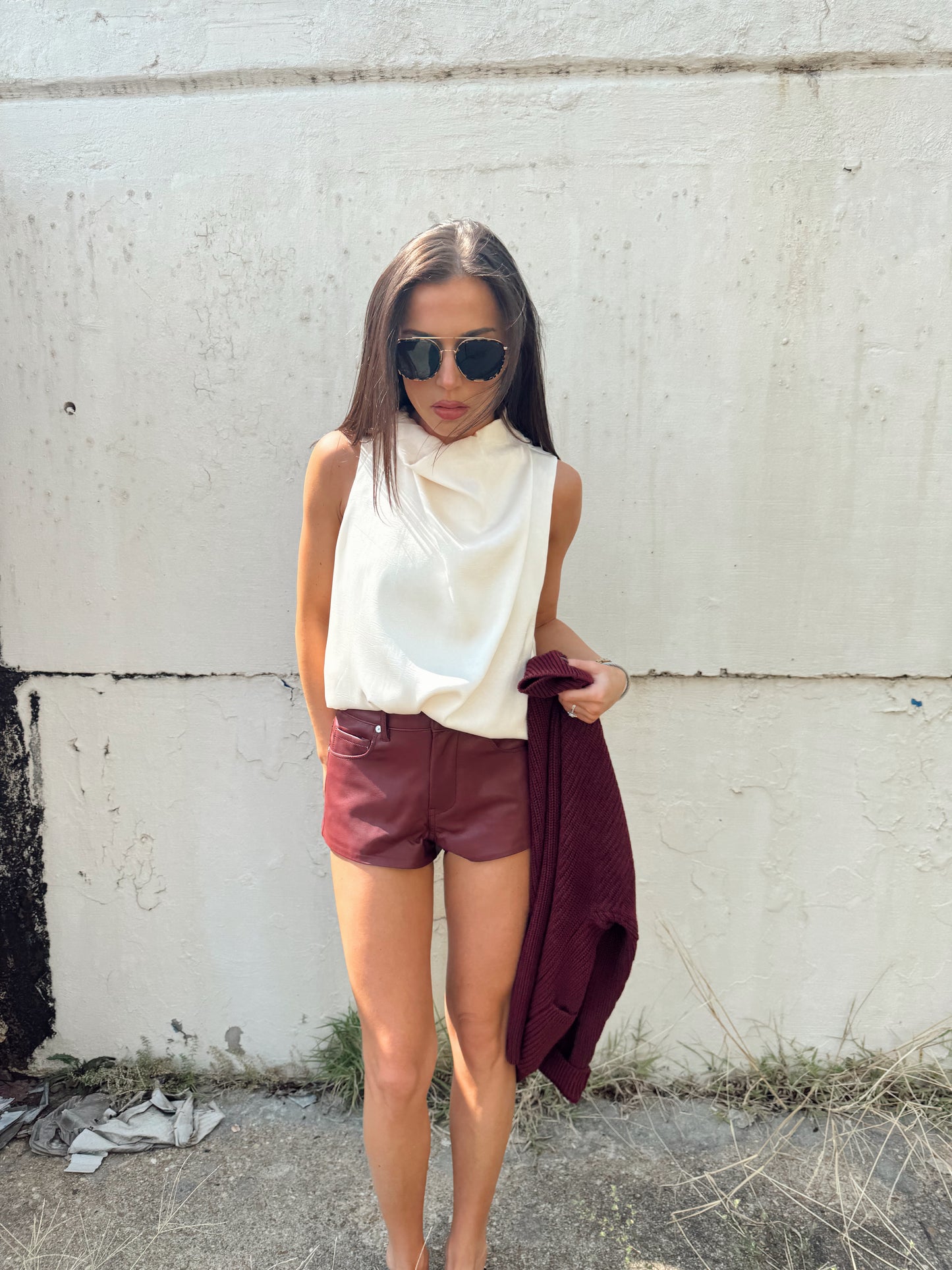 COWL NECK SATIN TOP
