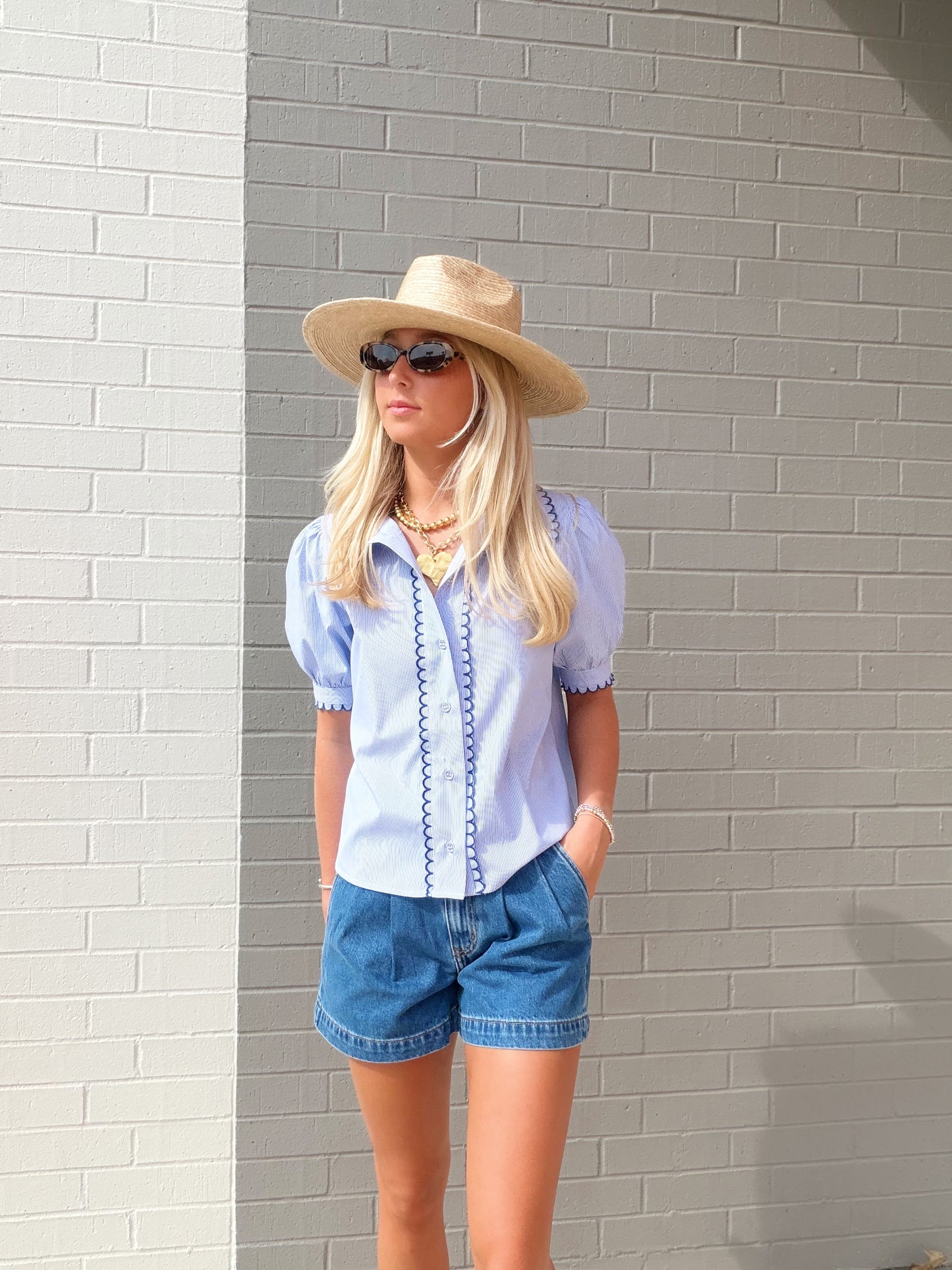 SCALLOP STRIPED SHORT SLEEVE