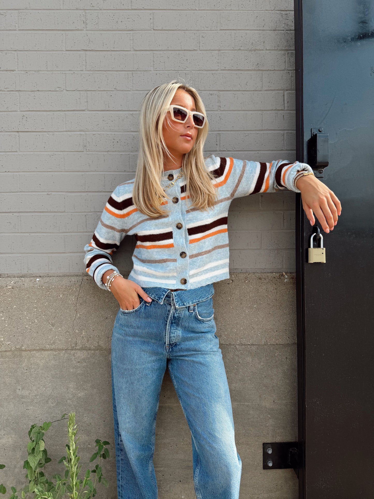 ASH STRIPED CARDIGAN TOP