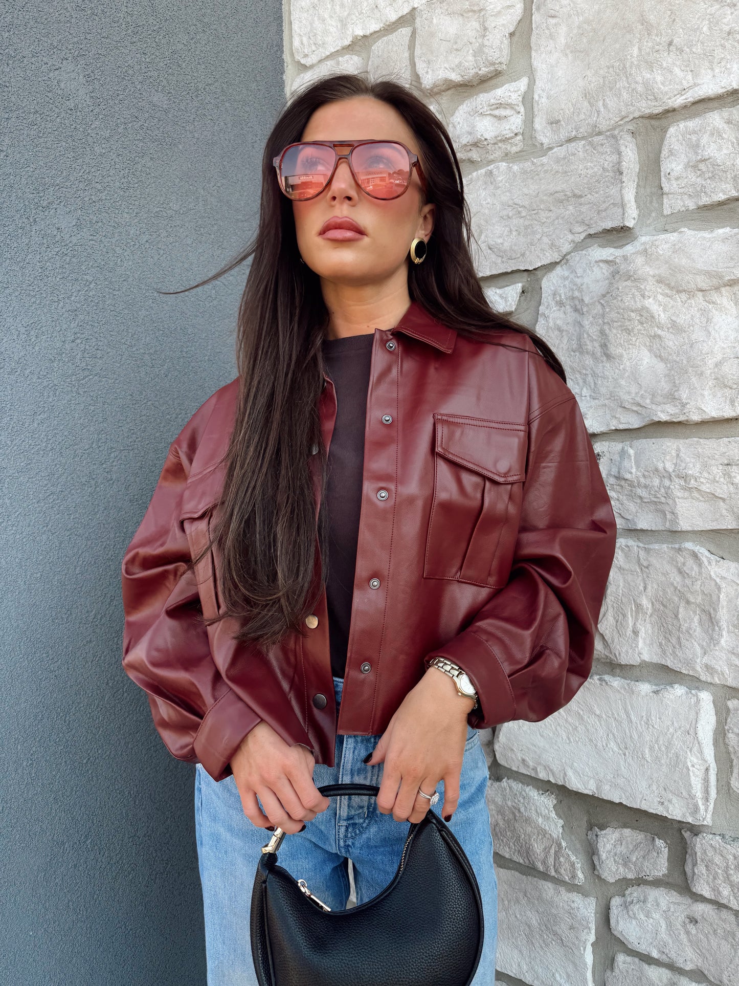 JUSTINE VEGAN LEATHER TOP