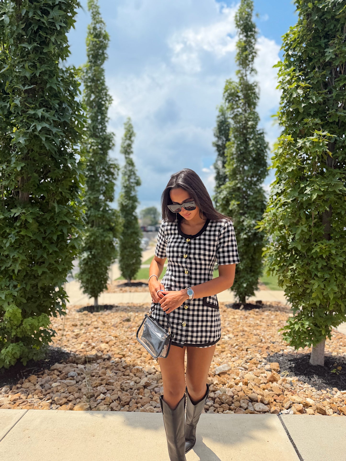 WOOL GINGHAM LONG LINE JACKET