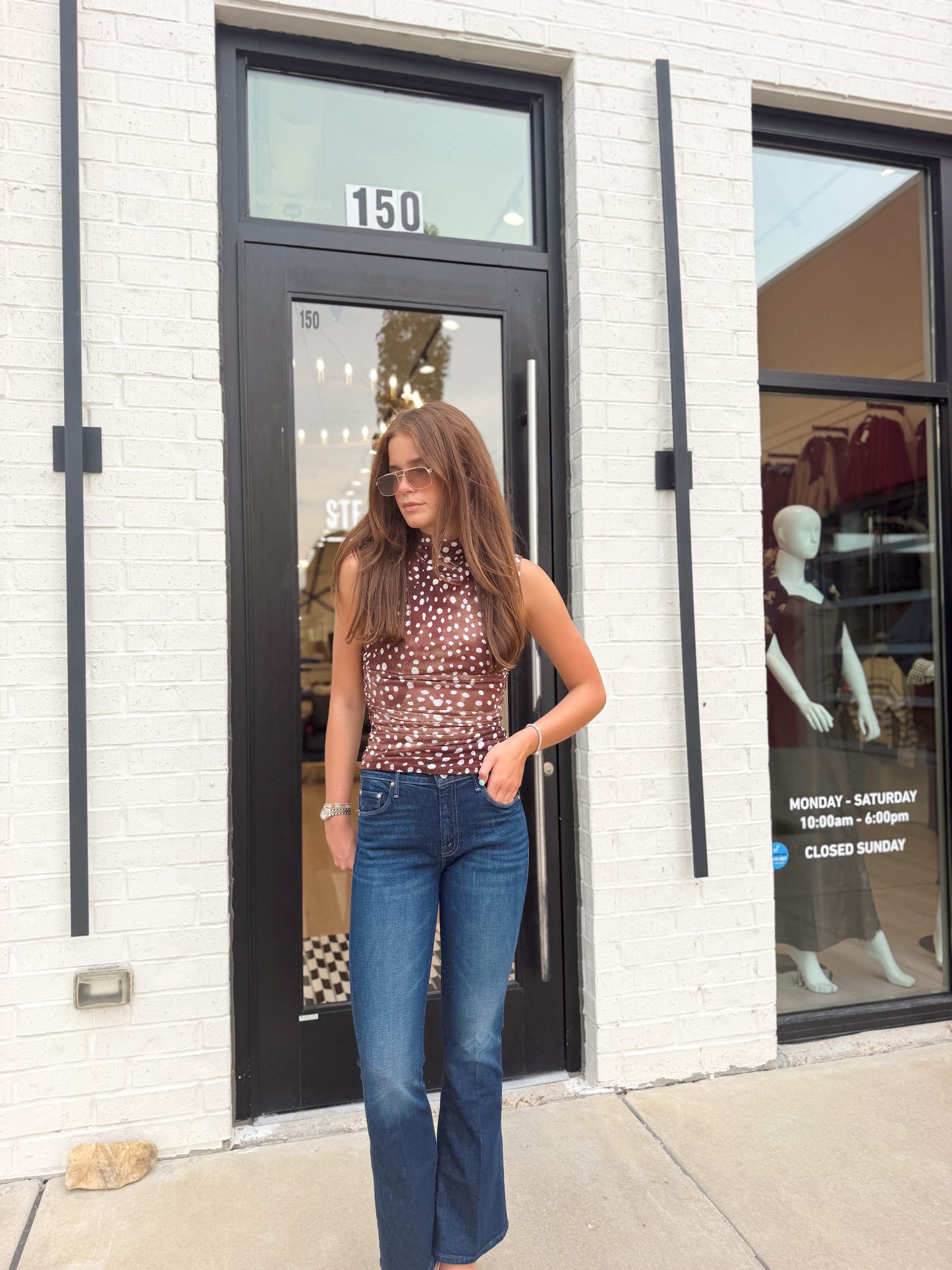 SLEEVELESS MESH FAWN PRINT TOP