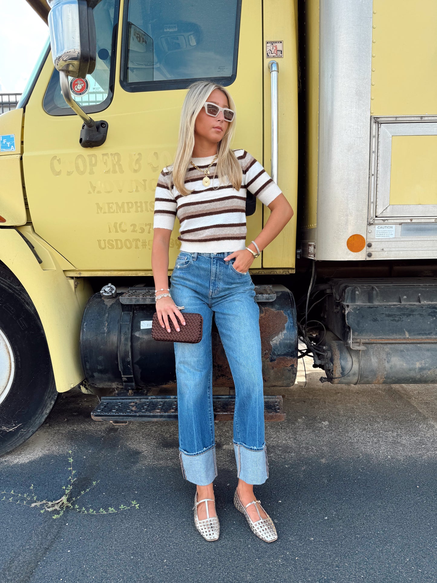 ASH STRIPED HALF SLEEVE CREW