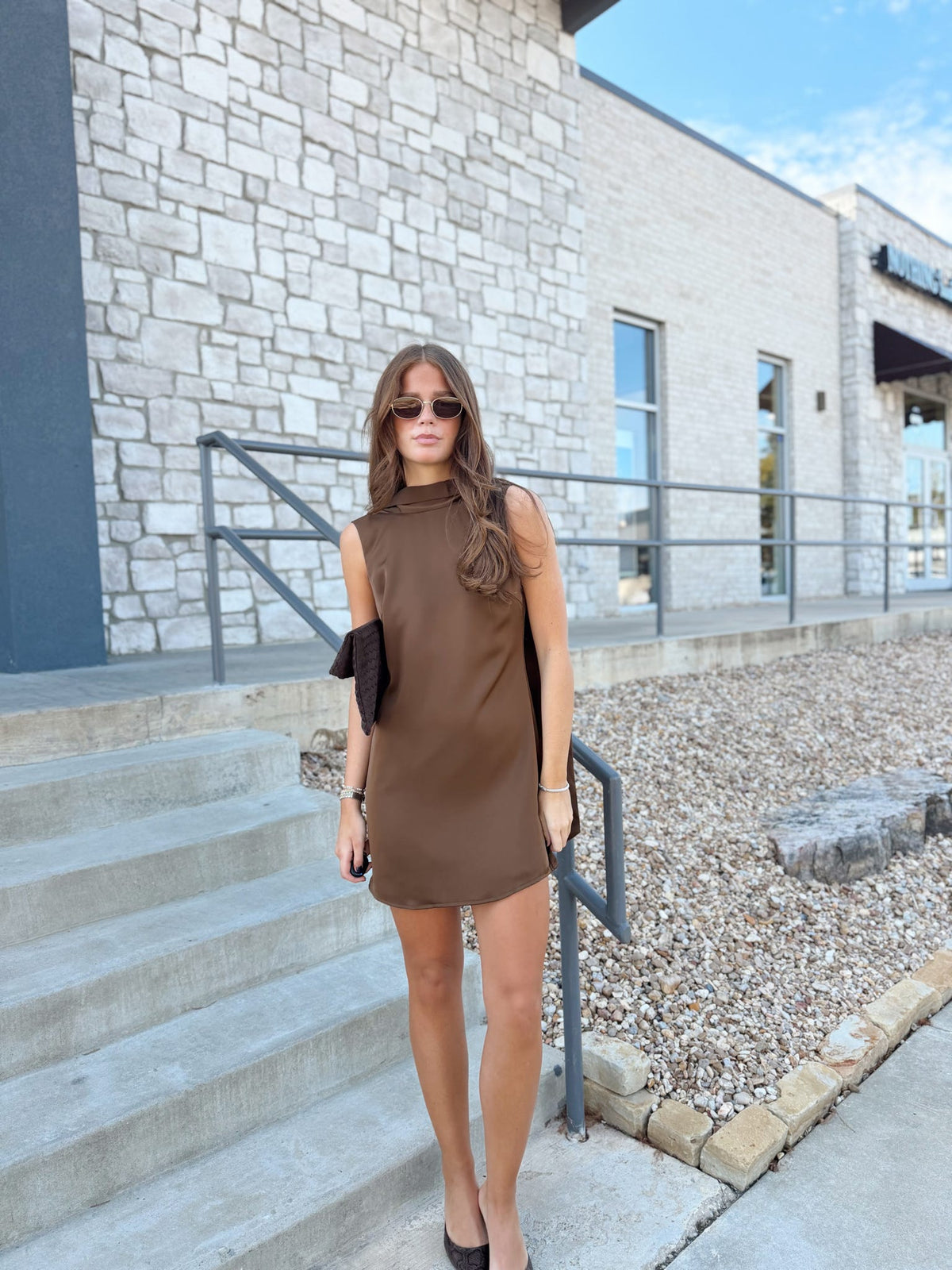SATIN DRAPED SCARF MINI DRESS