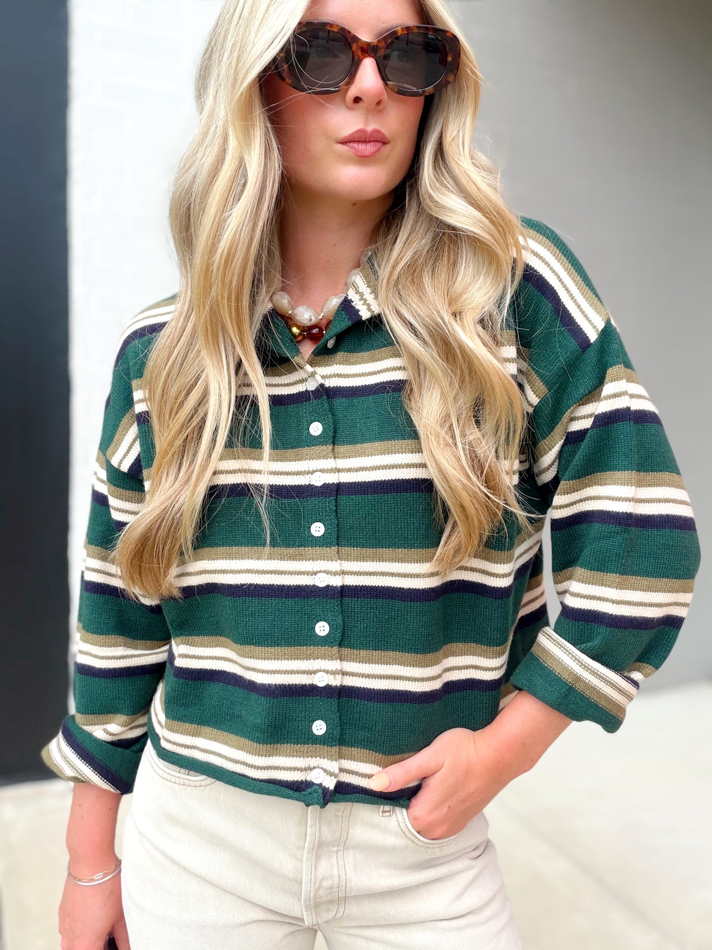 ROLL HEMMED STRIPED CARDIGAN