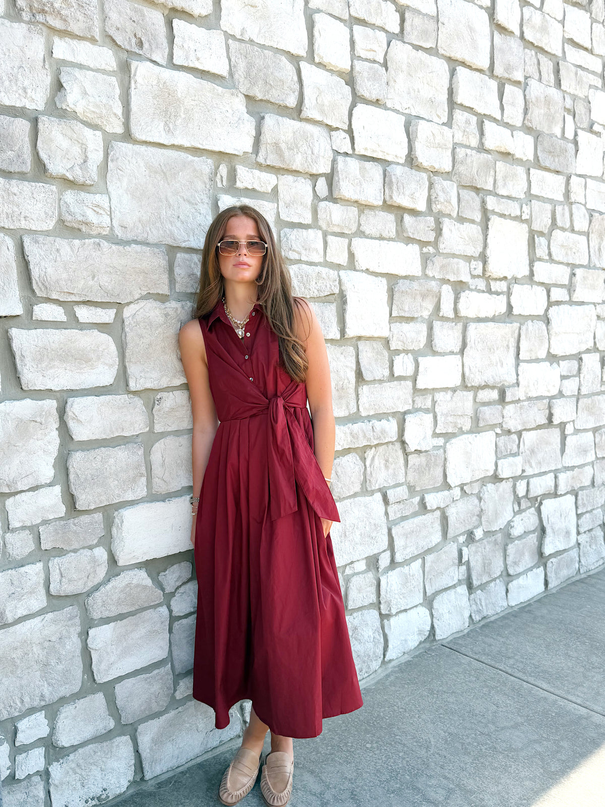 BELTED SLEEVELESS MAXI DRESS