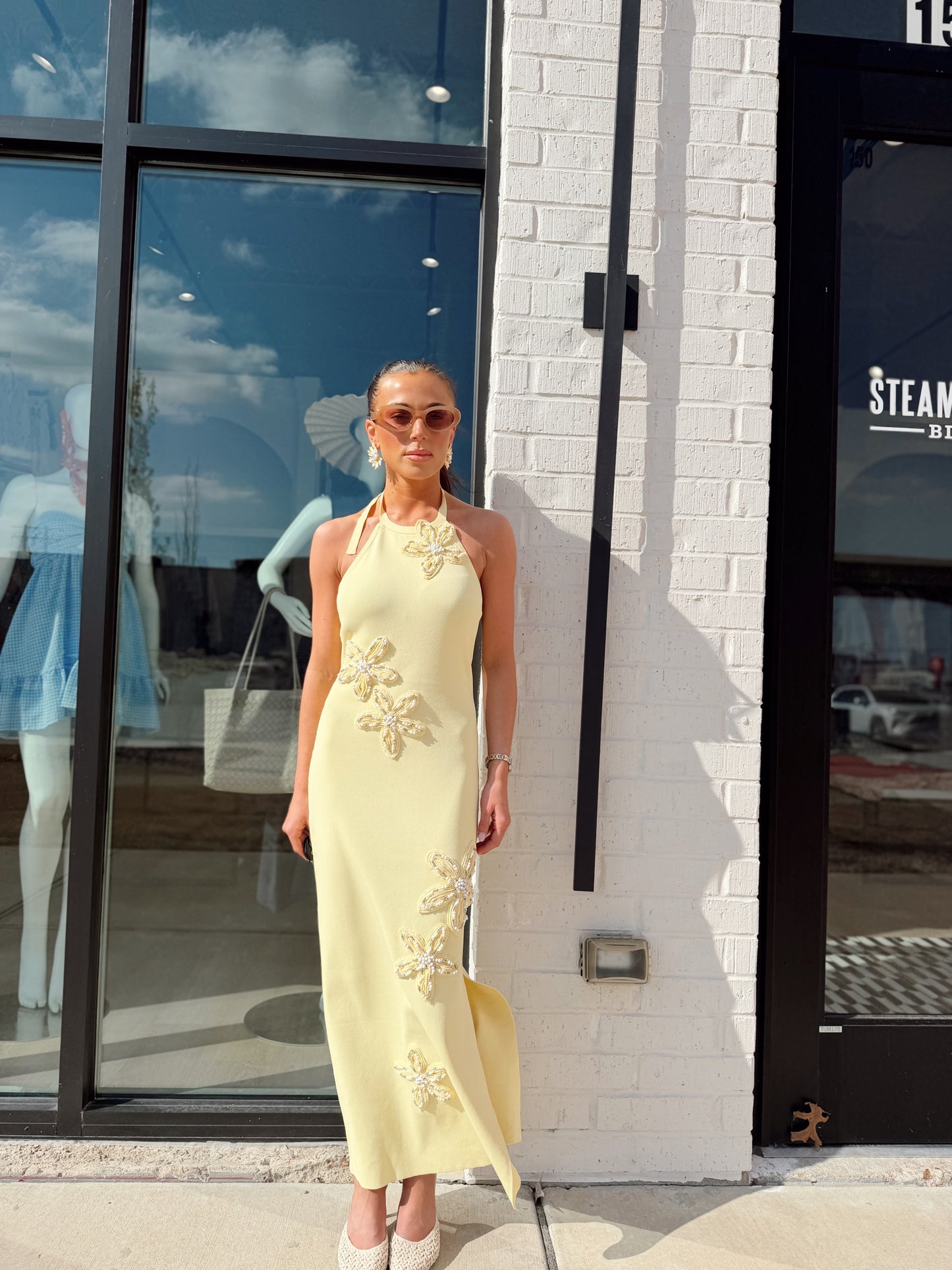 FLOWER DETAIL HLATER MAXI DRESS
