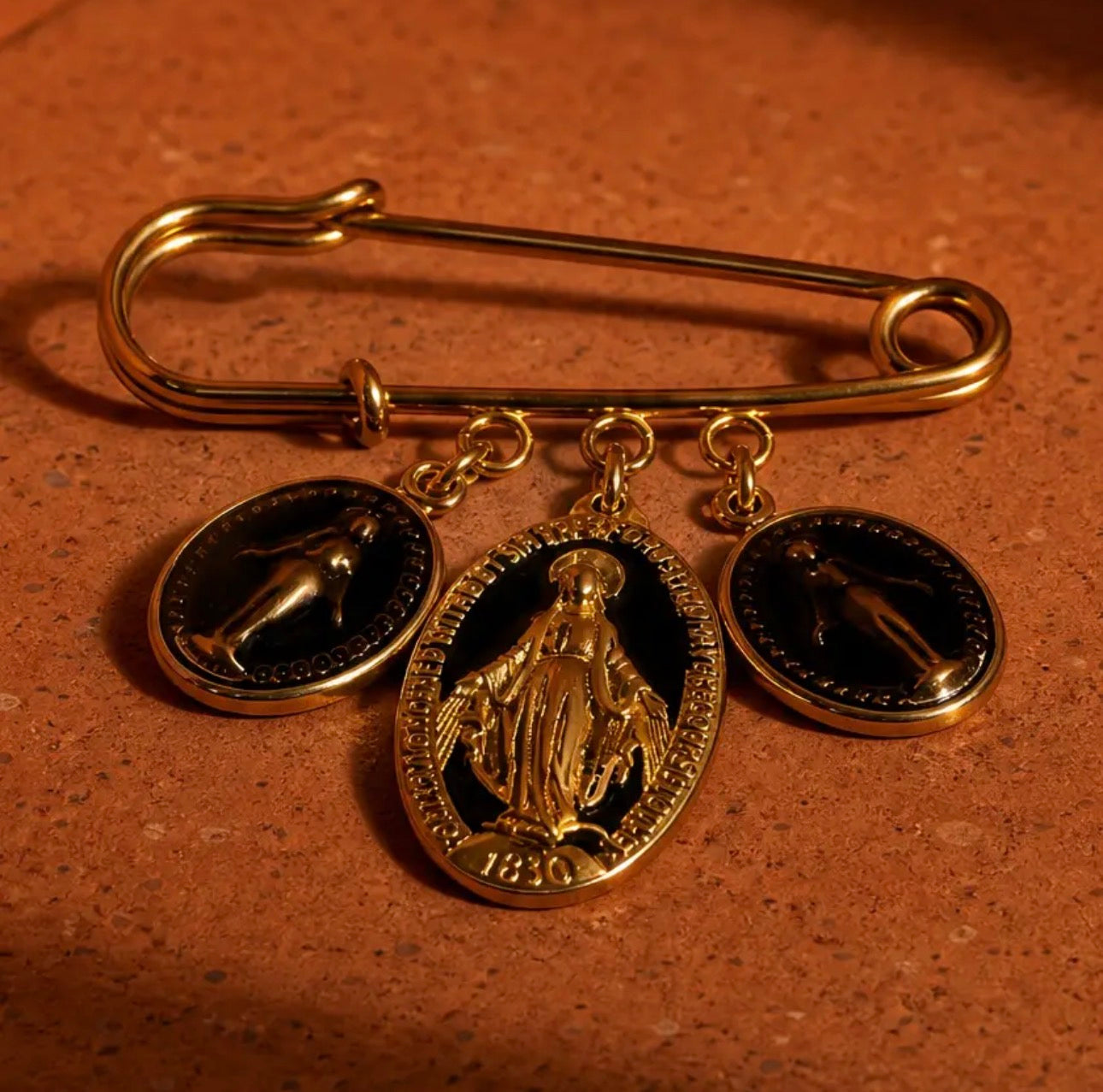 MIRACULOUS MEDAL TRIPLE CHARM BROOCH