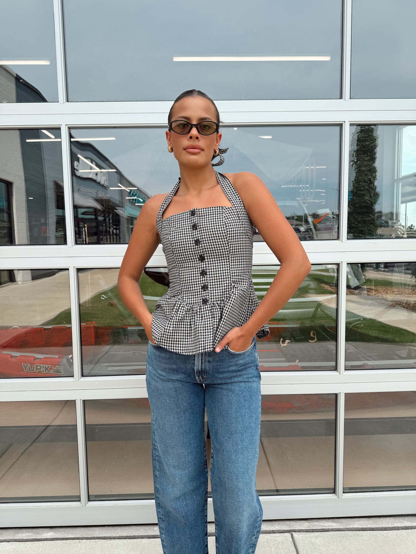 BRIANA CHECKERED HALTER TOP