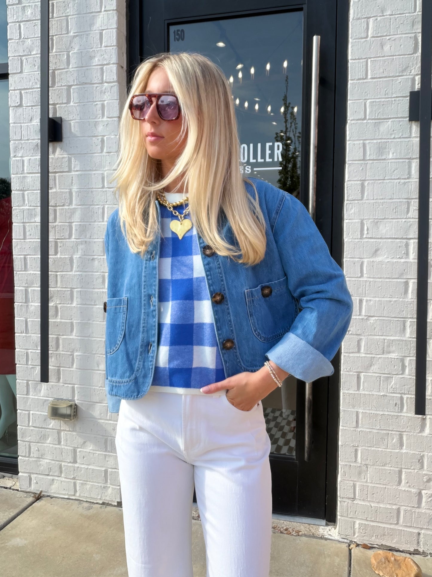CHECKERED KNIT SLEEVELESS TOP