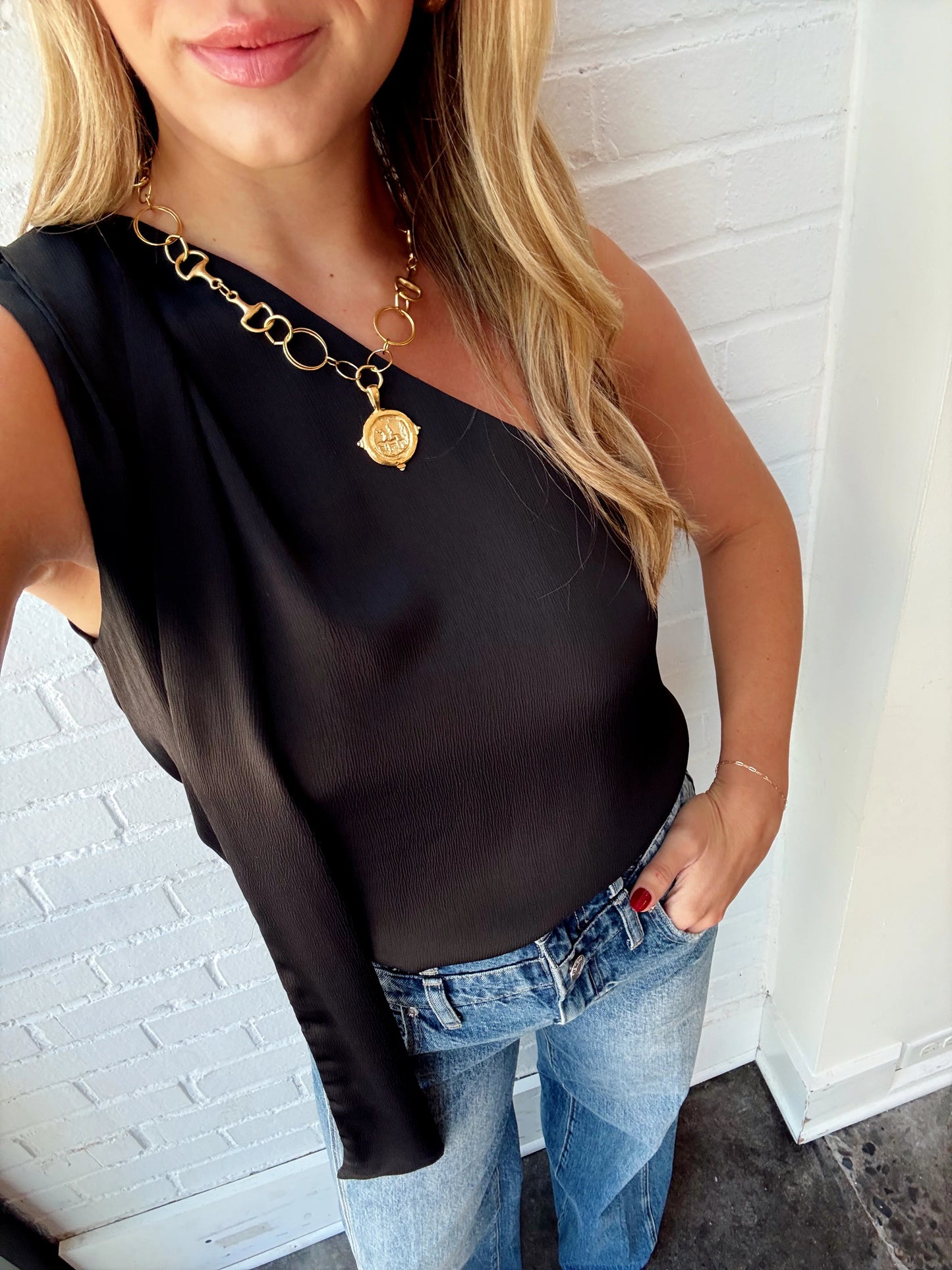LISETTE SCARF ONE SHOULDER TOP