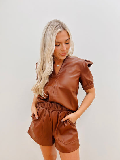 JANE FAUX LEATHER TOP