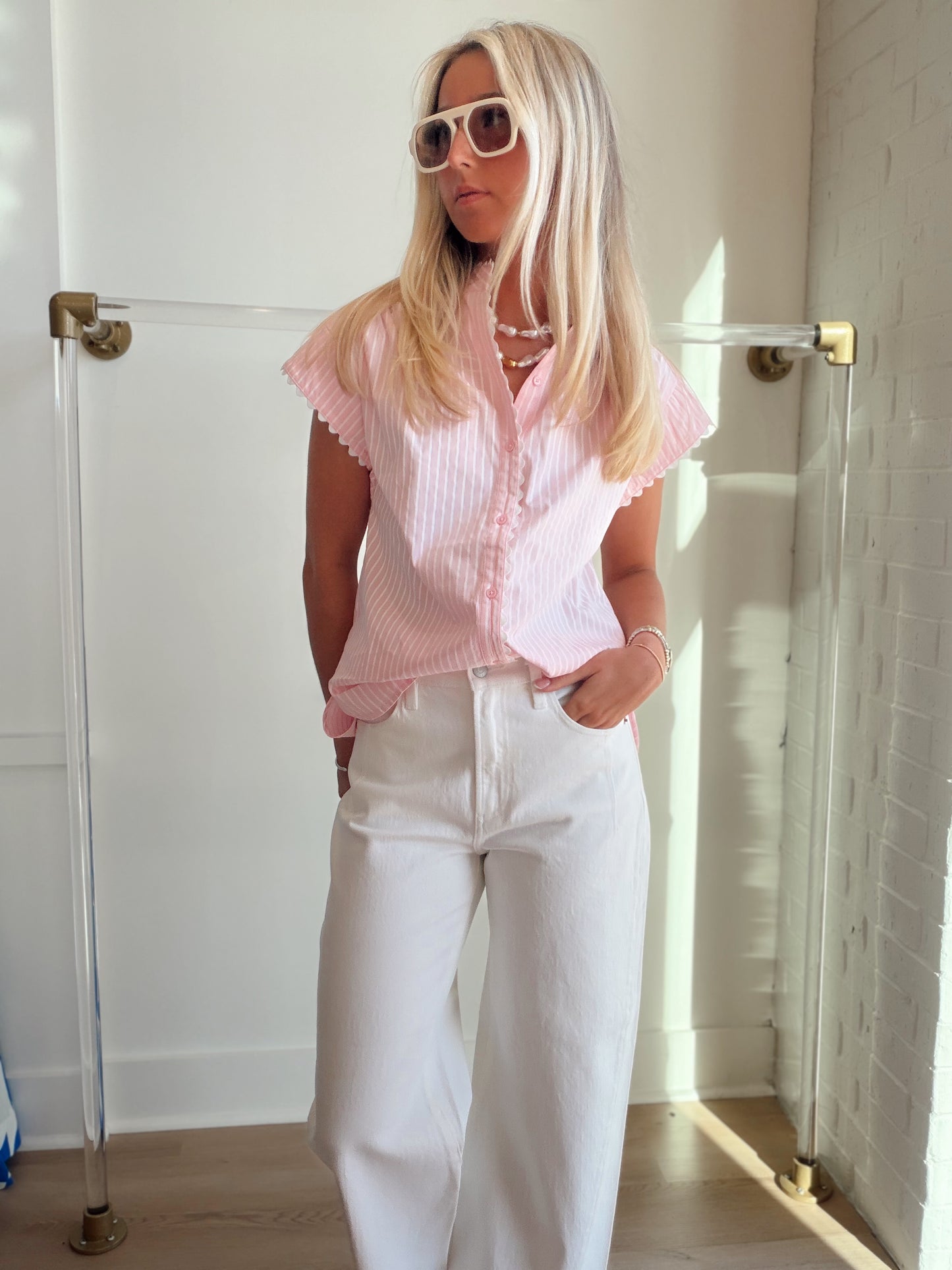 STRIPED RIC RAC SHORT SLEEVE SHIRT