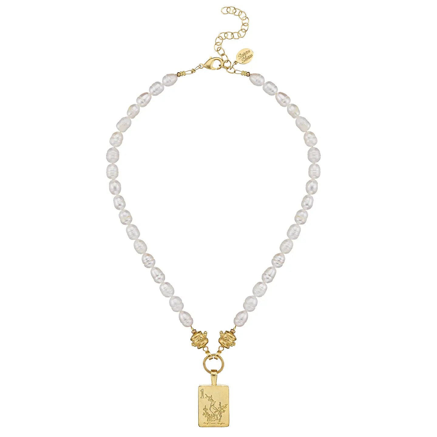 BAM BIRD MAHJONG TILE PEARL NECKLACE