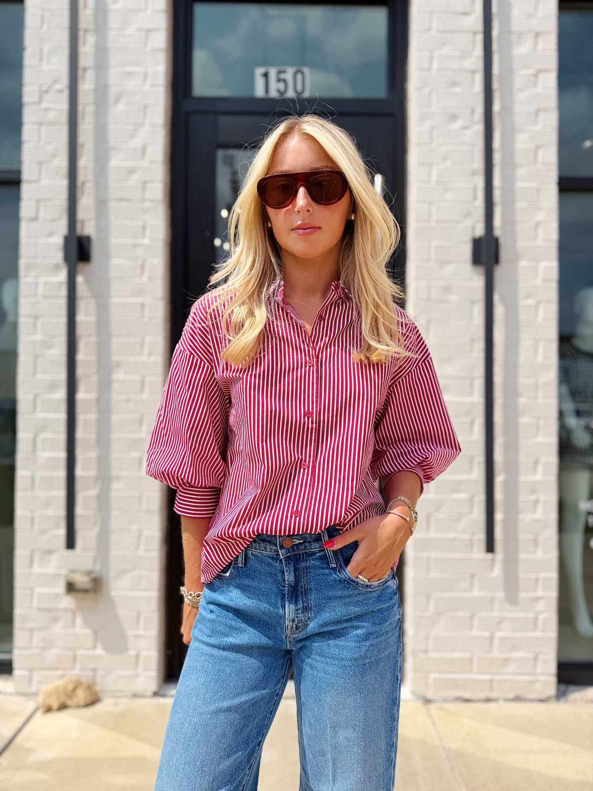 STRIPED BALLOON SLEEVE SHIRT