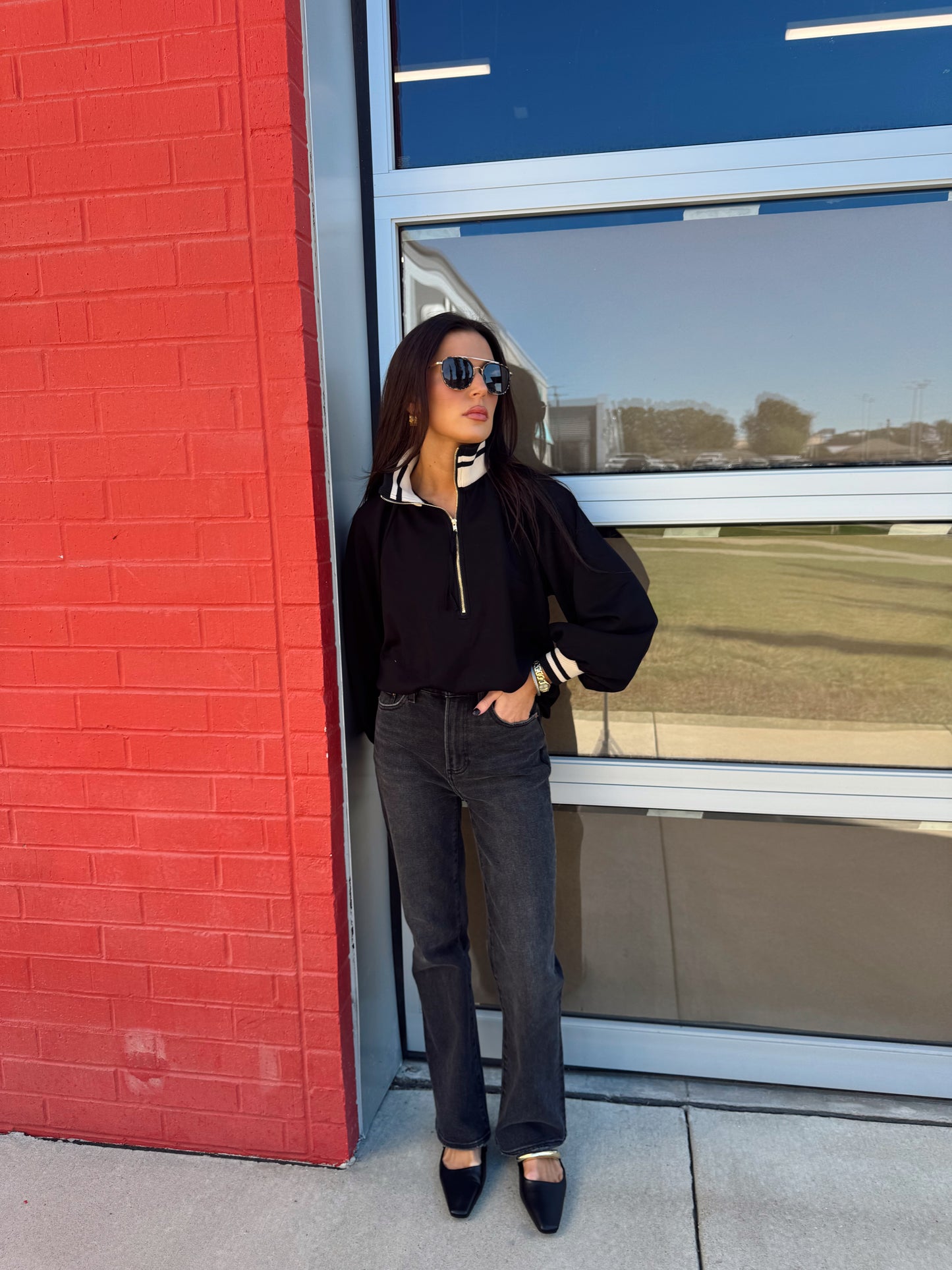 RACER HALF ZIP BLOUSE
